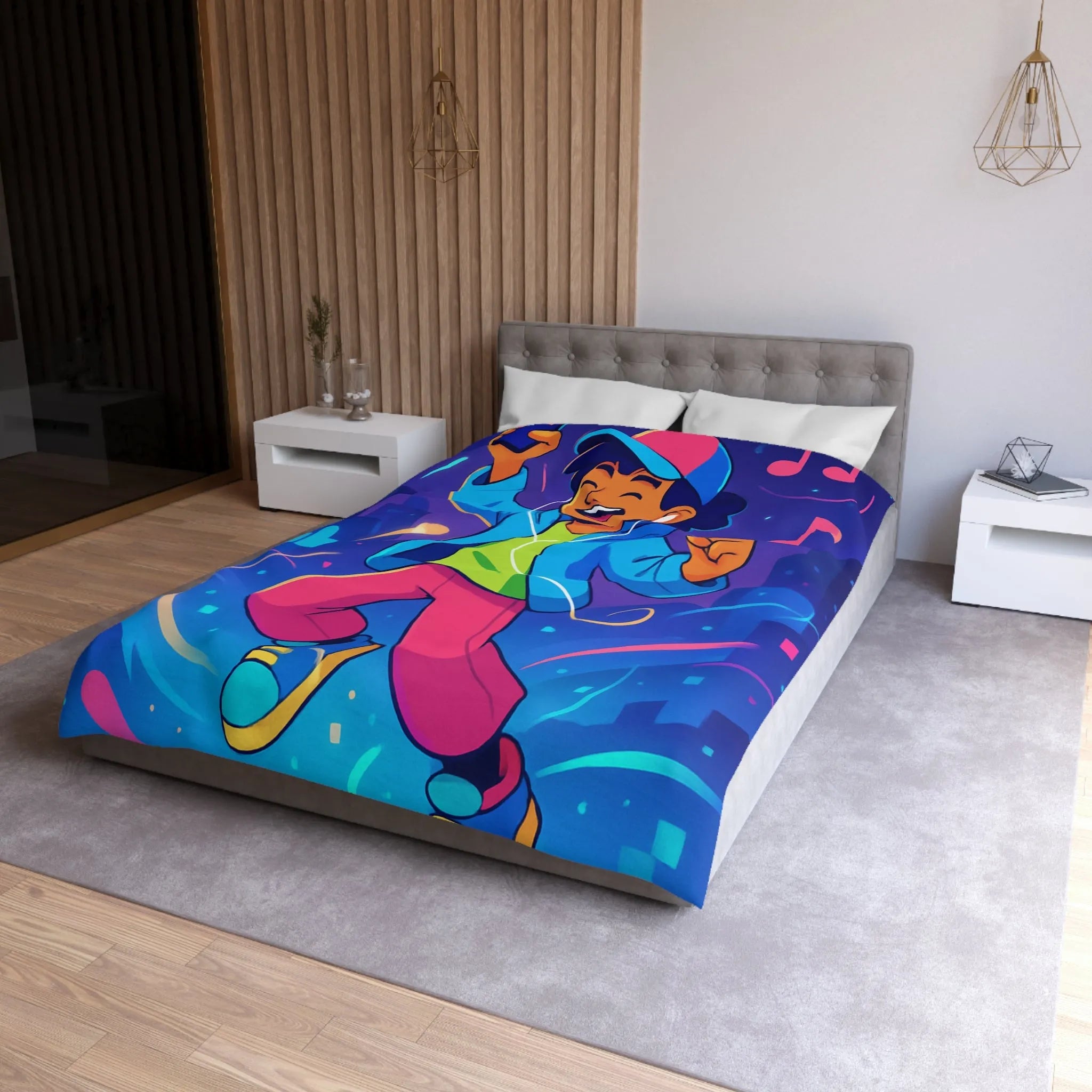 Housse de couette dynamique : Jeune dansant casque urbain musique nuit étoilée