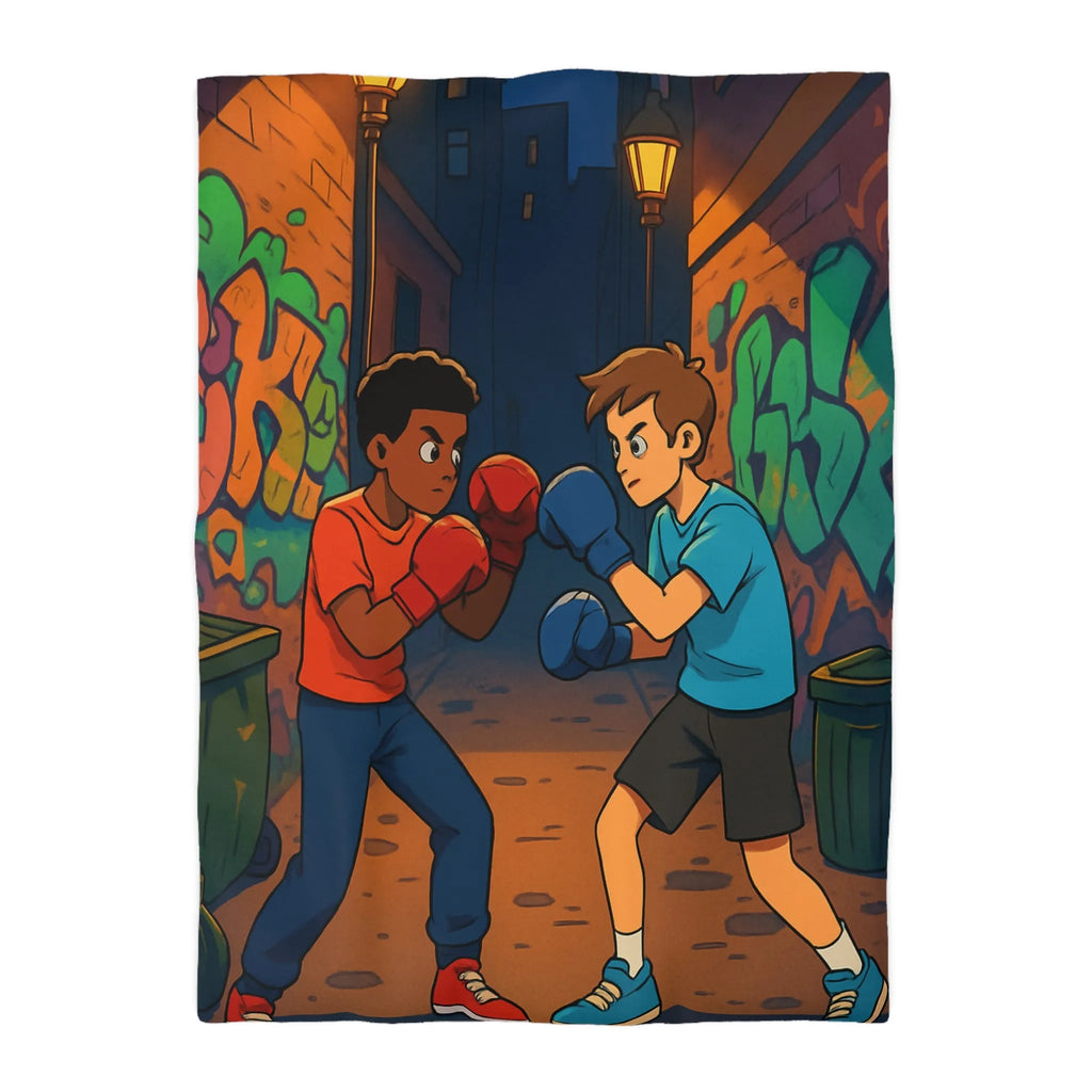 Housse De Couette Boxe Enfantine Nuit Sur Rue Graffitée Avec Lampadaires Illuminés