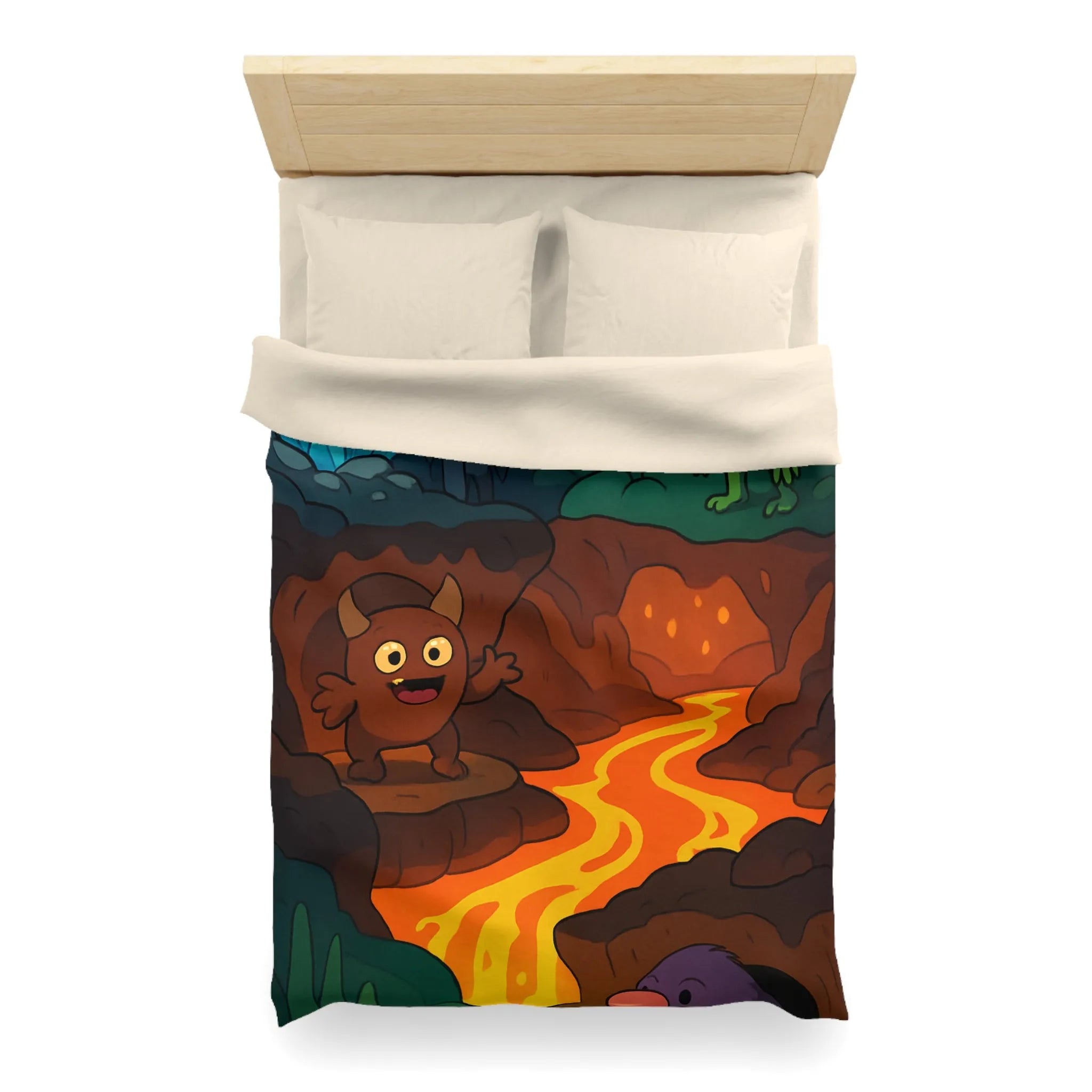 Housse de Couette Enfant Paradis Souterrain Magique avec Créatures Mystiques et Cristaux Lumineux