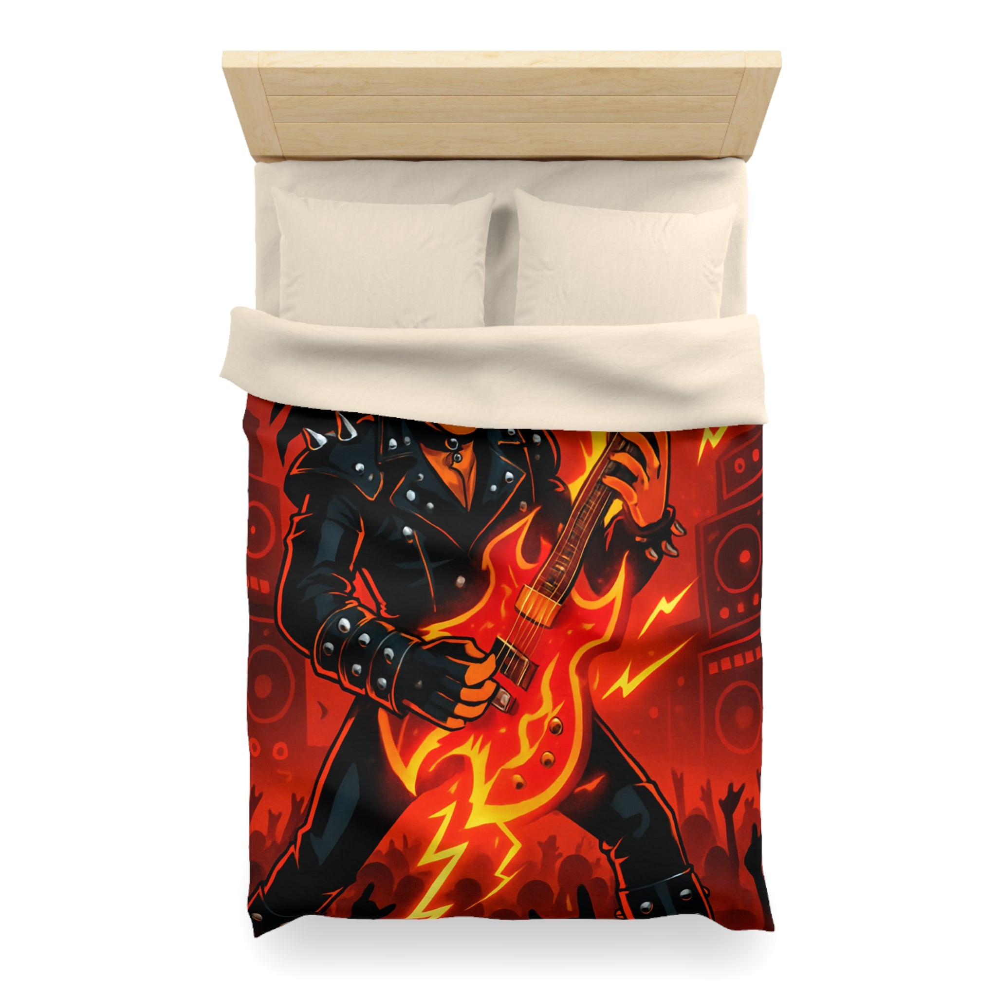 Housse de couette rock énergique avec guitariste enflammé et ambiance concert spectaculaire