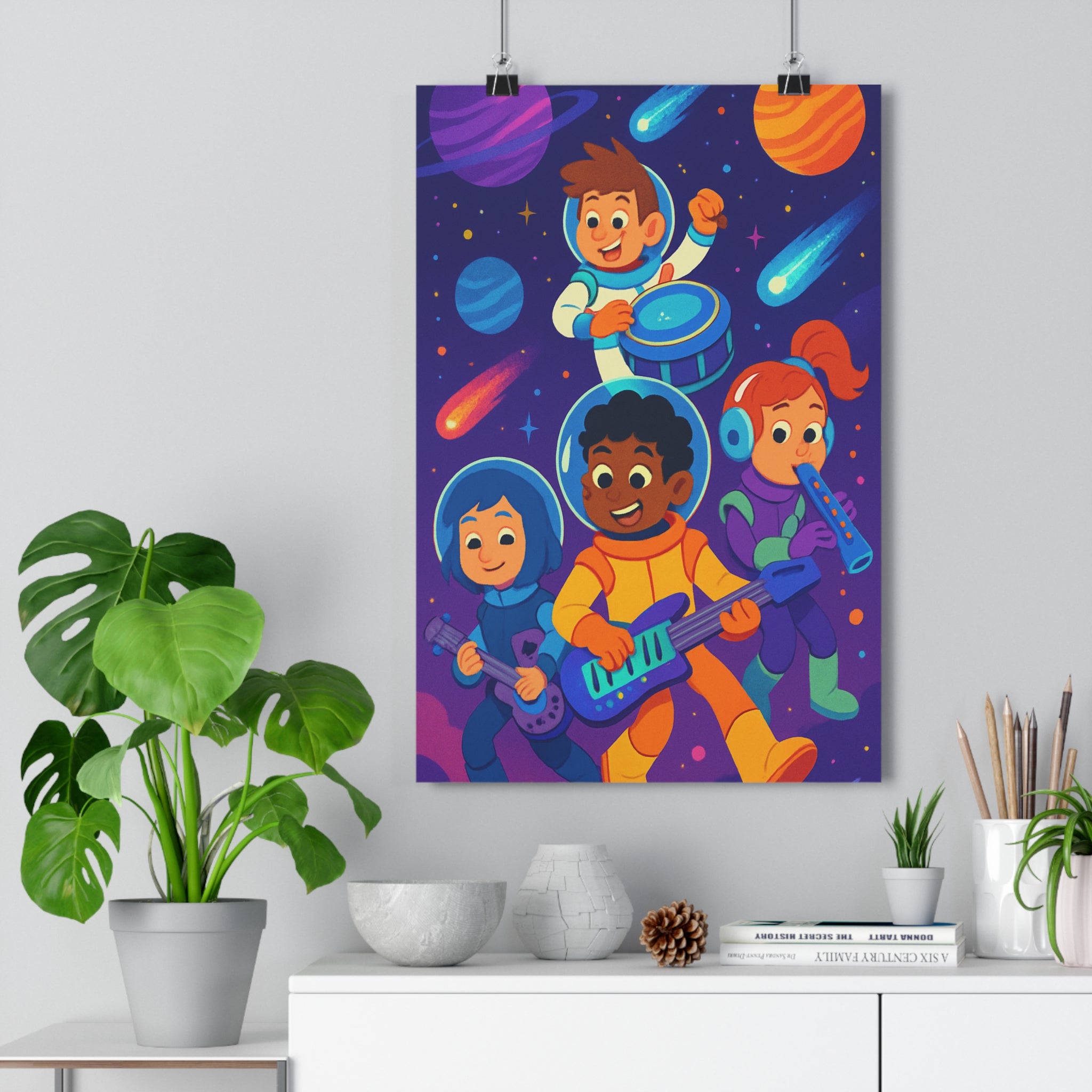 Poster décoratif anime astronaute musique espace bleu violet orange chambre aventure moderne comètes qualité