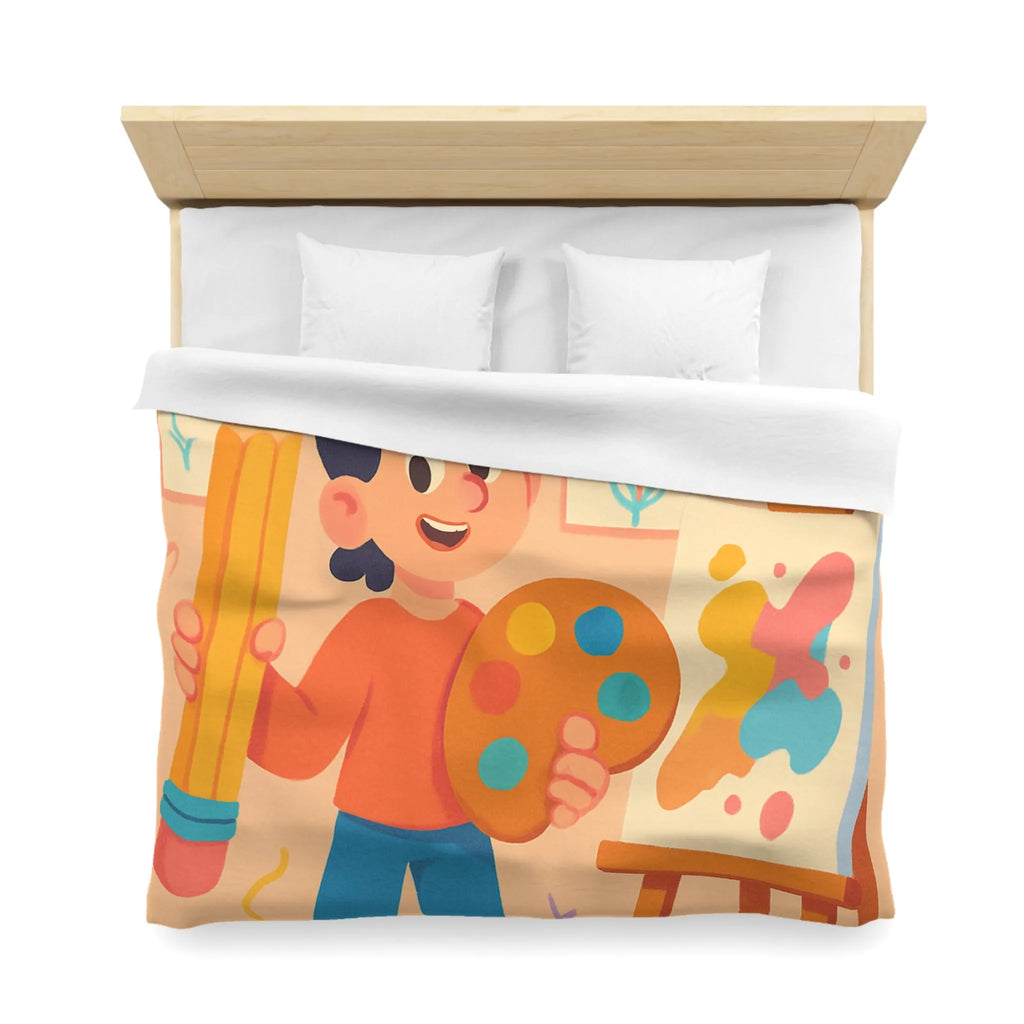 Housse de couette colorée avec motif créatif d'artiste joyeux pour chambre moderne