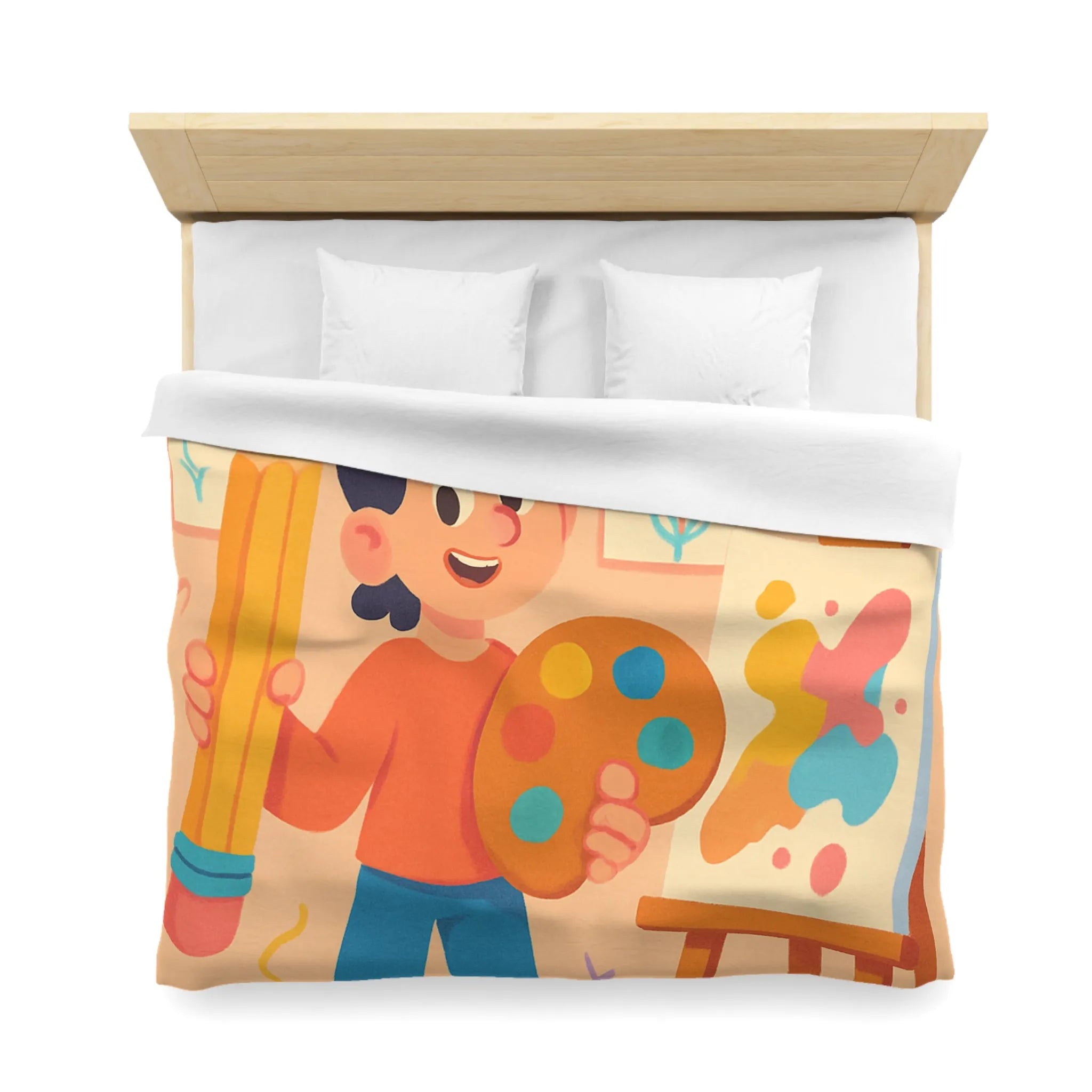 Housse de couette colorée avec motif créatif d'artiste joyeux pour chambre moderne