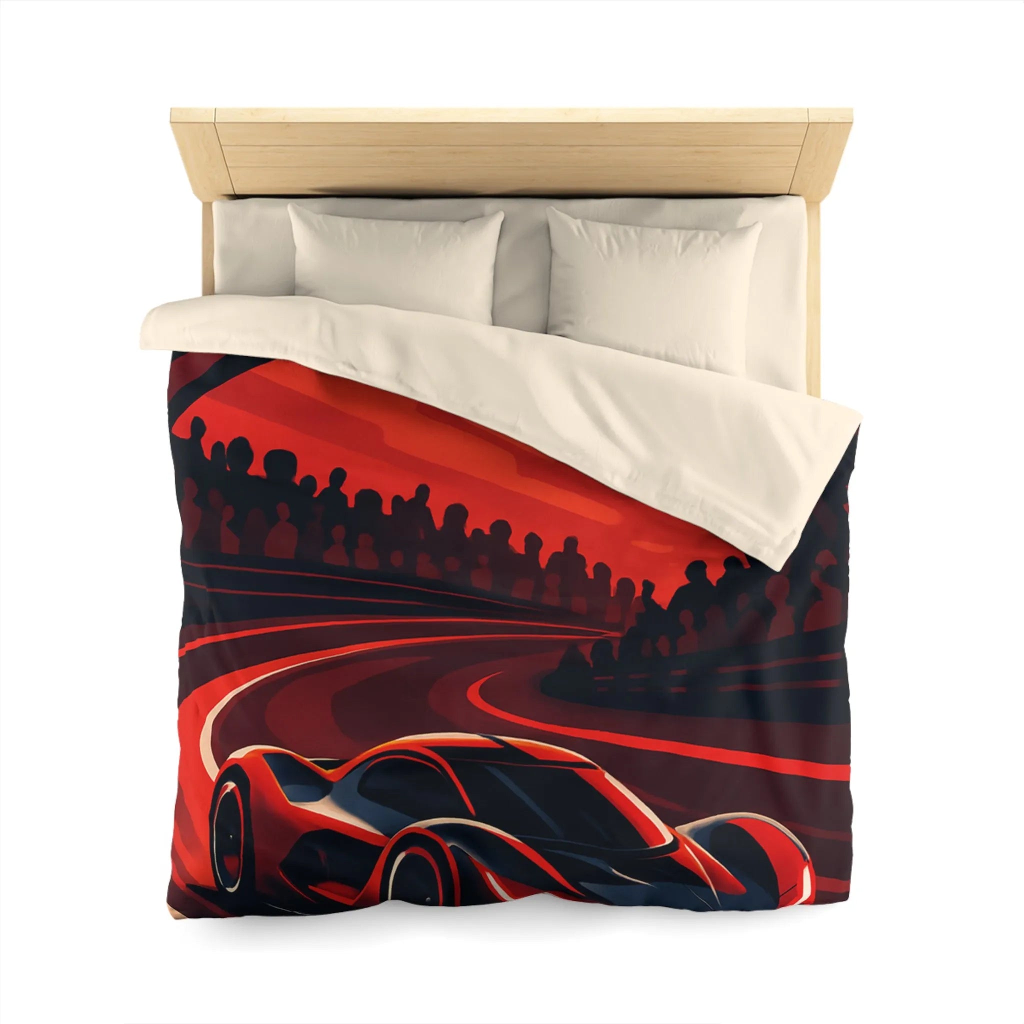 Housse de couette avec design de voiture de course rouge moderne sur circuit sinueux