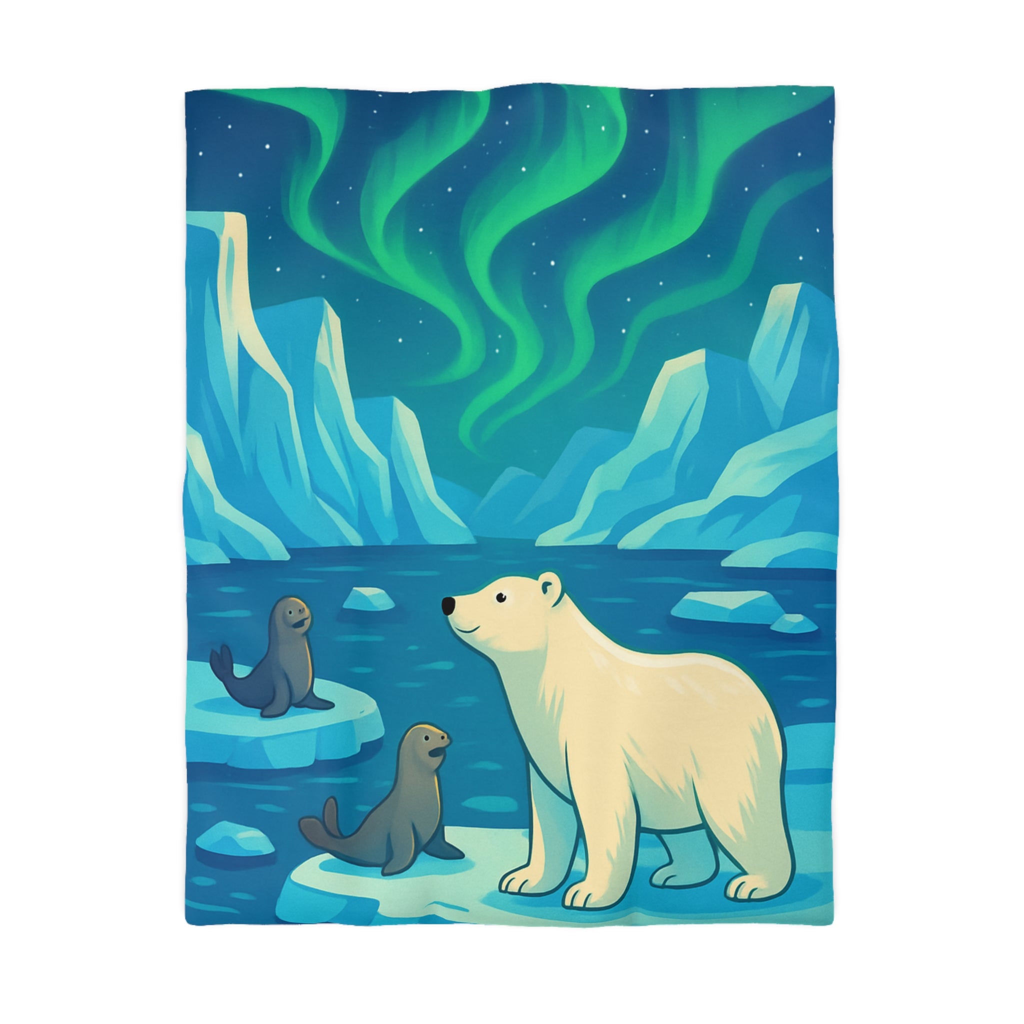 Housse de couette polaire avec ours et aurores boréales pour chambre enfant