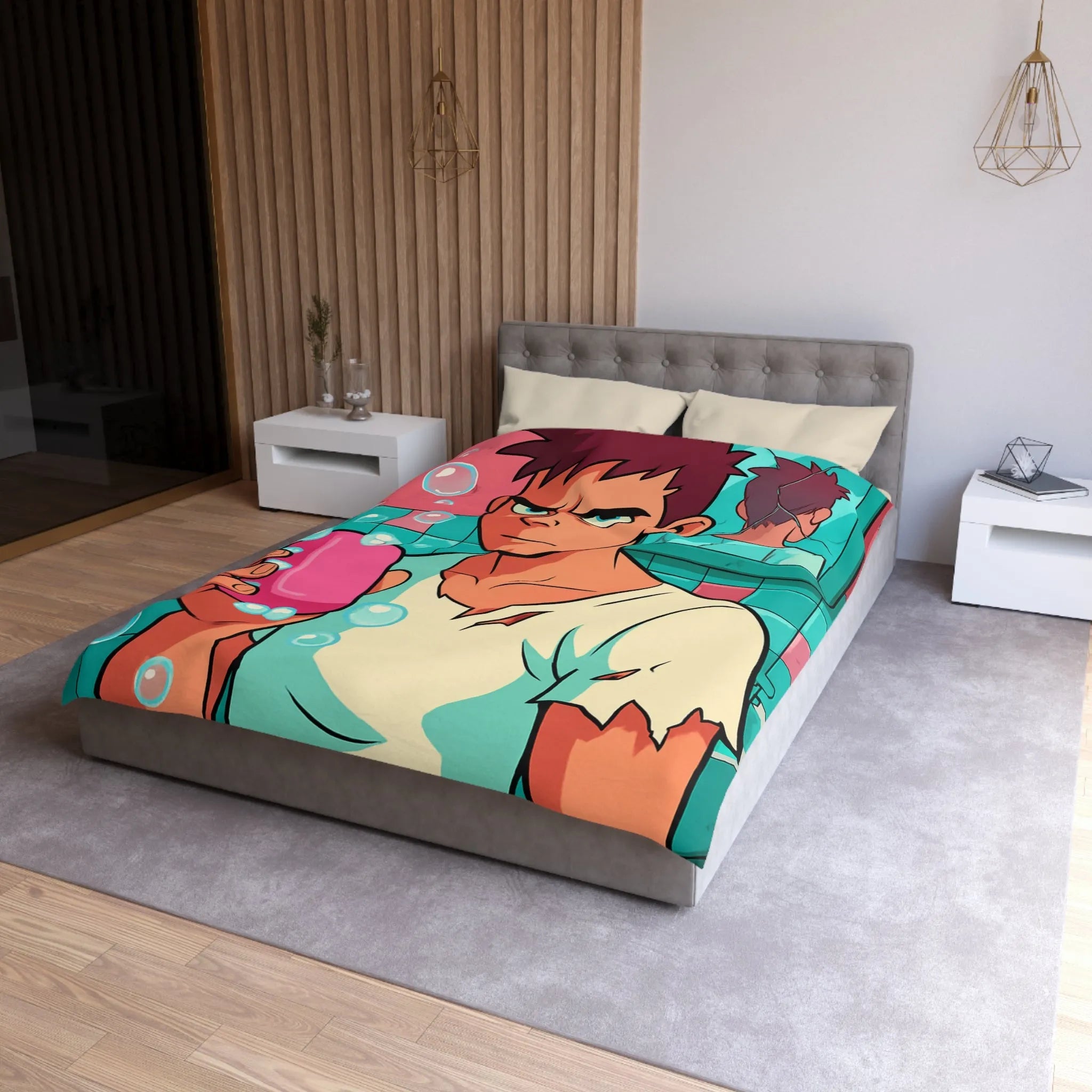 Housse de Couette avec Jeune Homme Déterminé Tenant Un Savon Rose en Colère