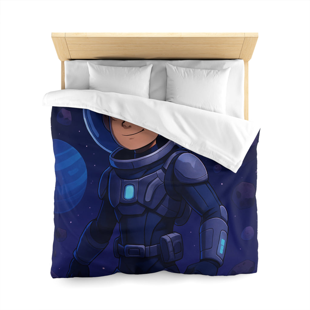 Housse de couette pour enfants : aventure spatiale avec jeune astronaute et planètes colorées