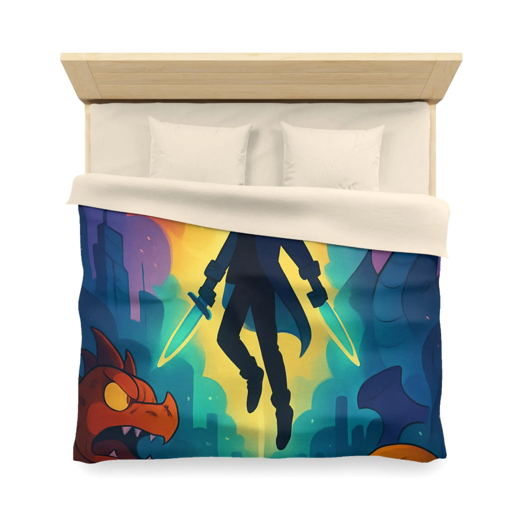 Housse de couette colorée avec créatures fantastiques, ambiance magique et design audacieux