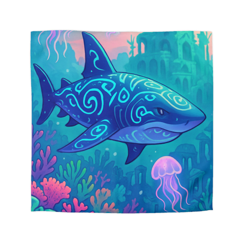 Housse de couette océan fantastique avec requin luminescent et méduses colorées