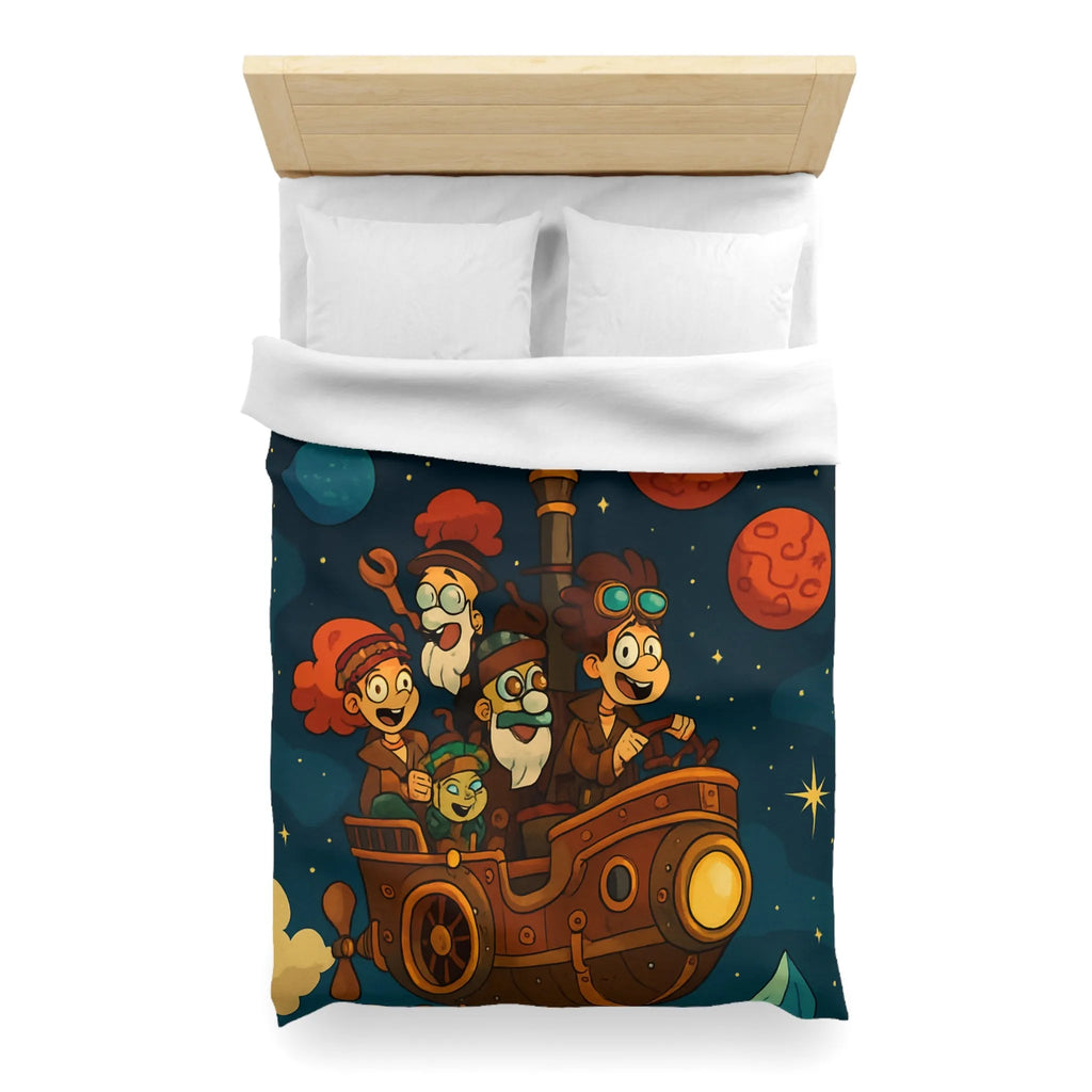 Housse de couette magique pour enfant avec voyage spatial et planètes souriantes colorées