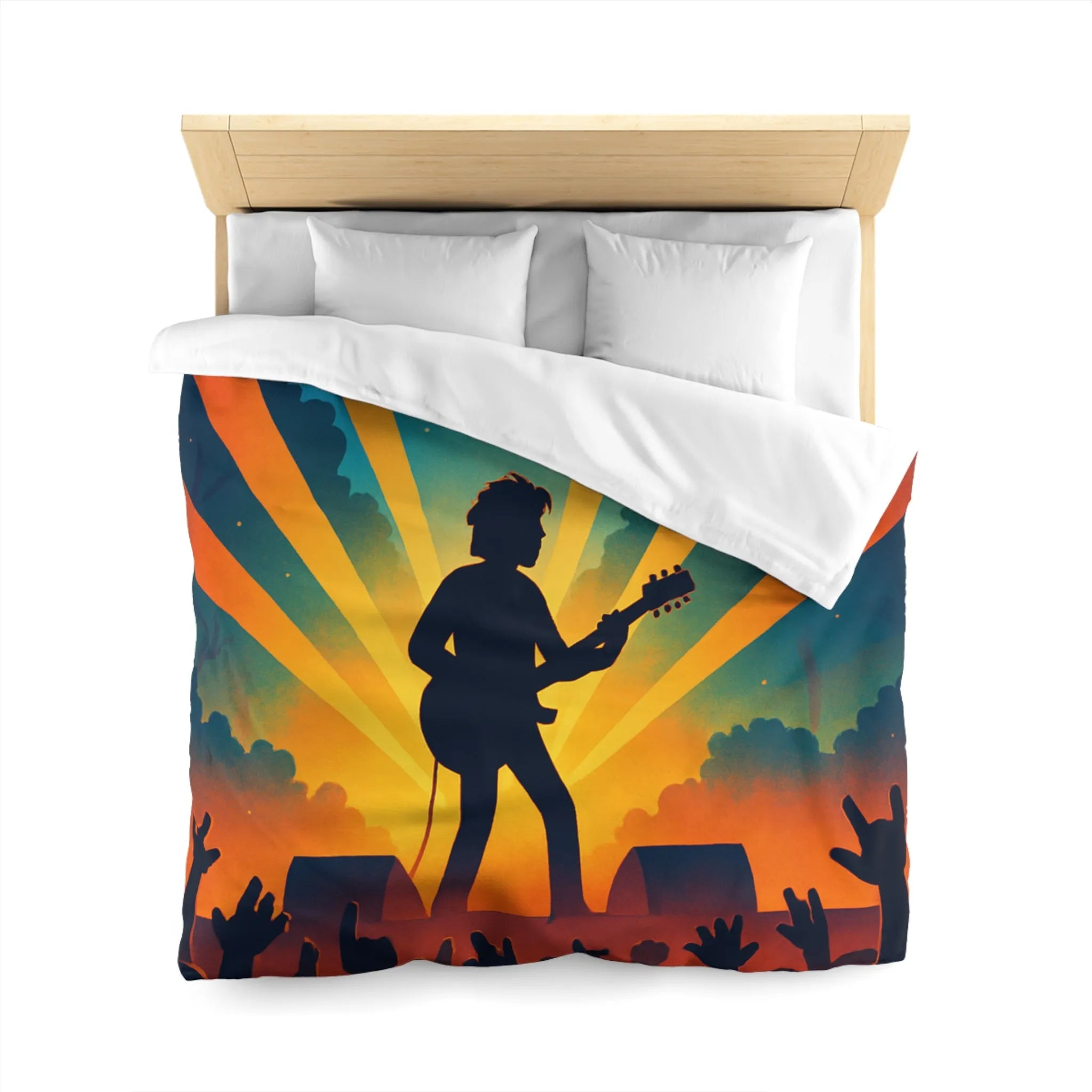 Housse de couette concert rock silhouette guitare ambiance nocturne festival forêt étoiles