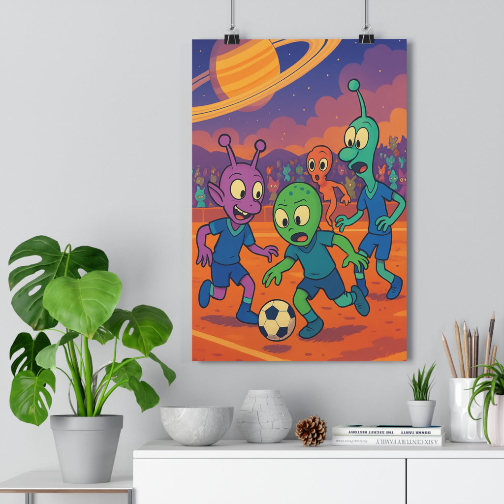 Poster décoratif violet vert cartoon extraterrestre amusant enfant chambre joyeux dynamique vibrant coloré espace