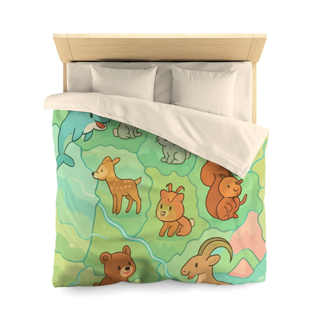 Housse de Couette Animaux de la Forêt et Mer, Design Enfantin Amusant et Coloré