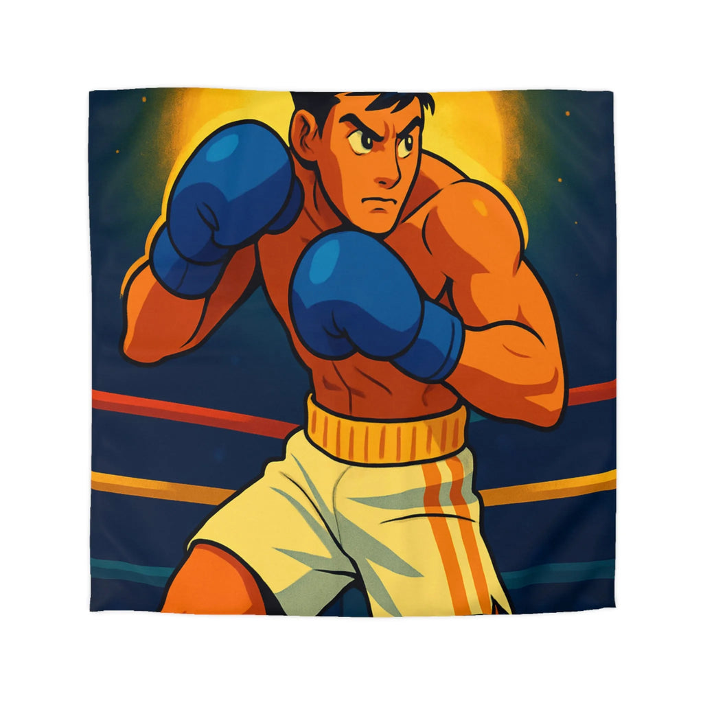 Housse de couette avec motif boxeur animé prêt pour le ring, style vibrant