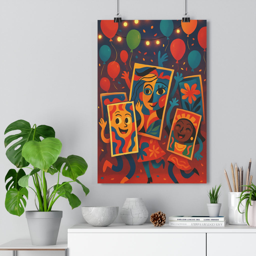 Poster décoratif cartoon bleu rouge orange joyeux salon chambre dynamique festif ambiance coloré 30x46