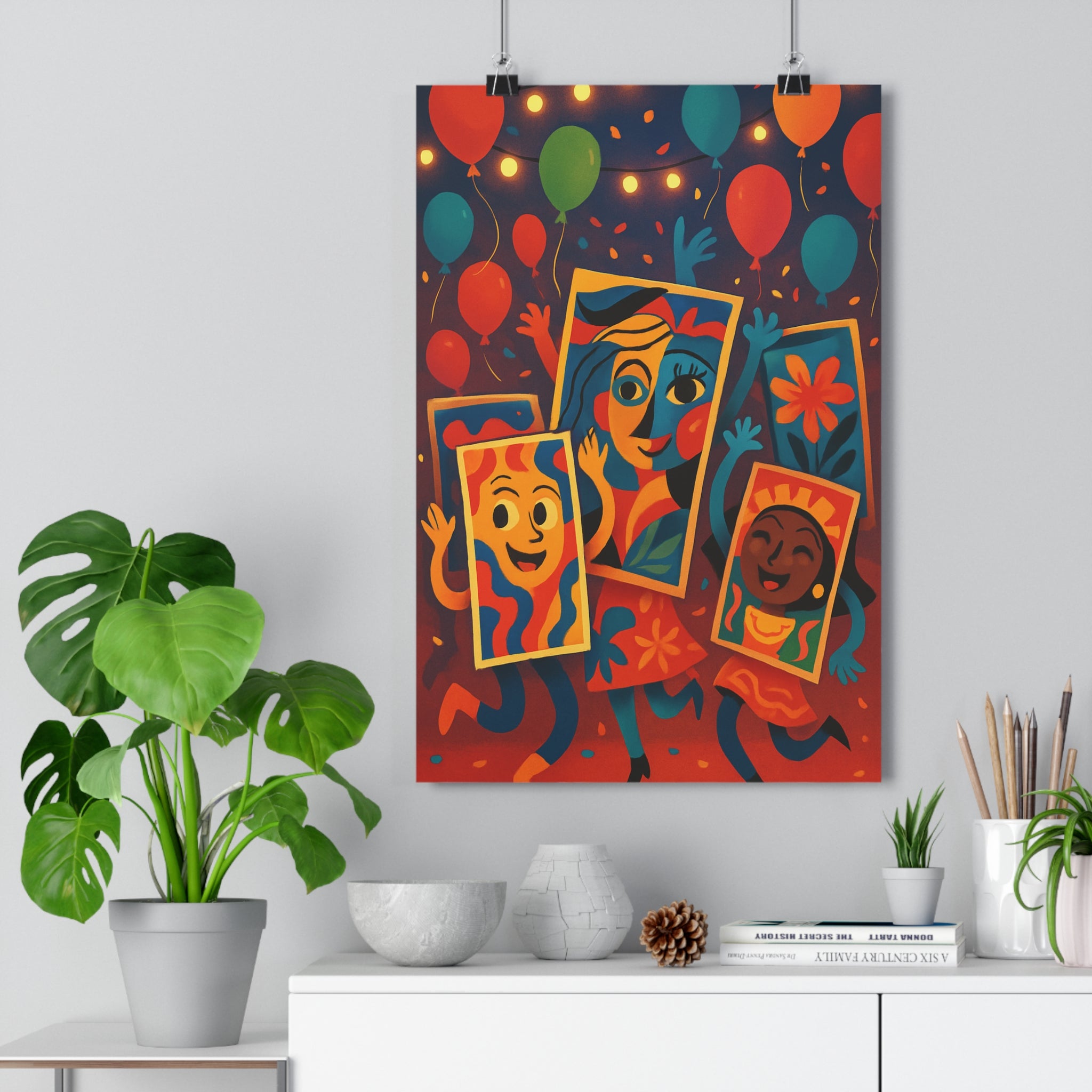 Poster décoratif cartoon bleu rouge orange joyeux salon chambre dynamique festif ambiance coloré 30x46