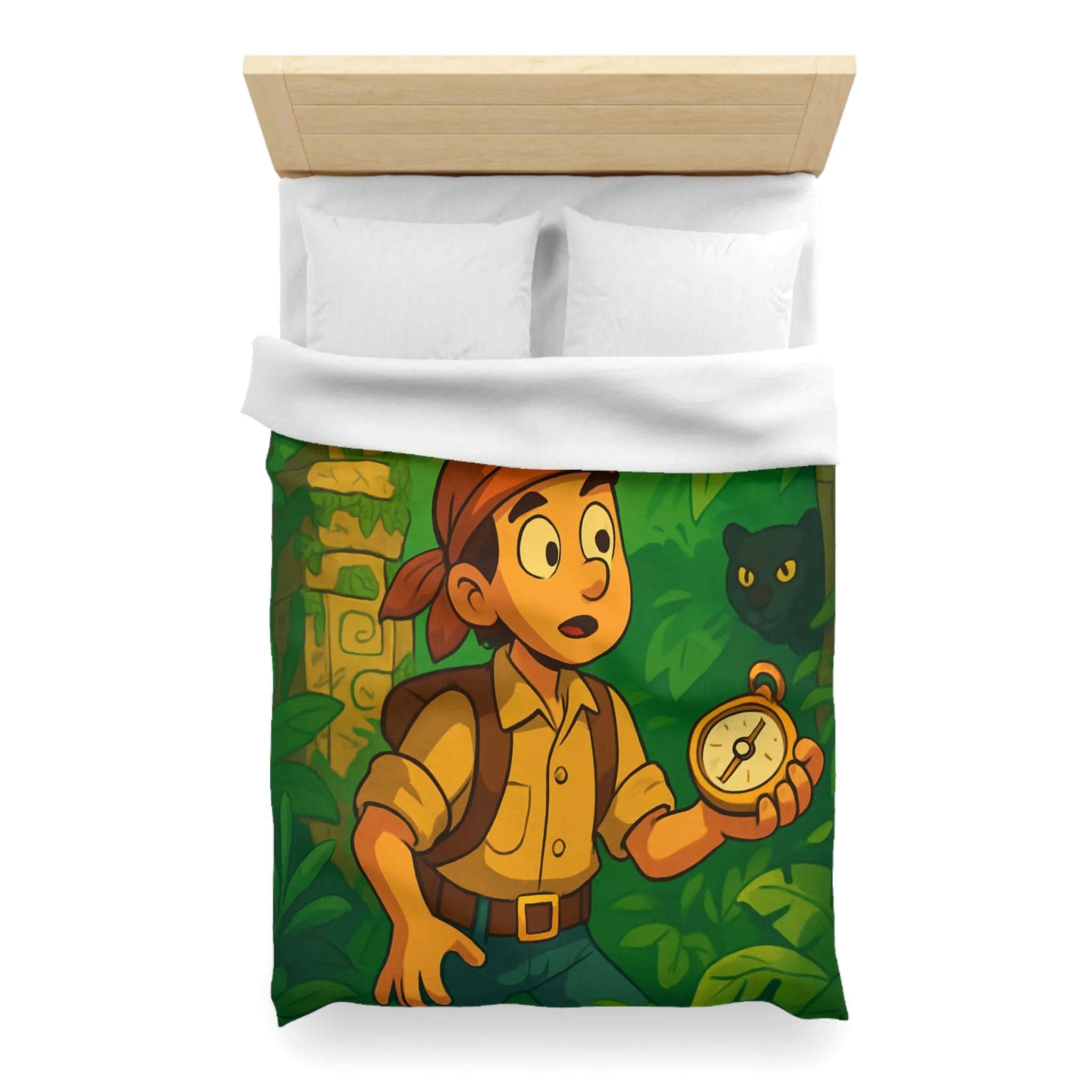 Exploration jungle animée avec boussole, perroquet, serpent et léopard pour chambre exotique