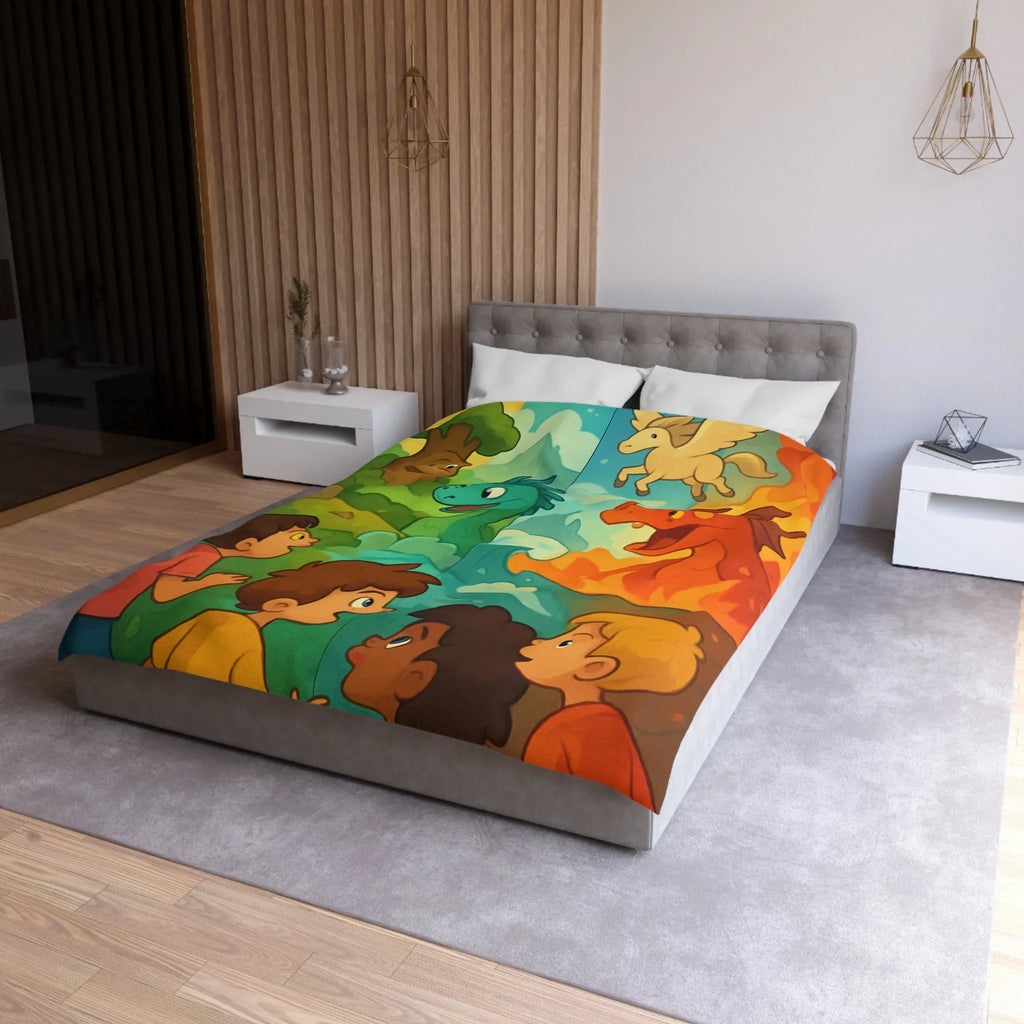Housse de Couette Enfant Dragon Pegasus Forêt Féerie Animé Décor Magique Nature