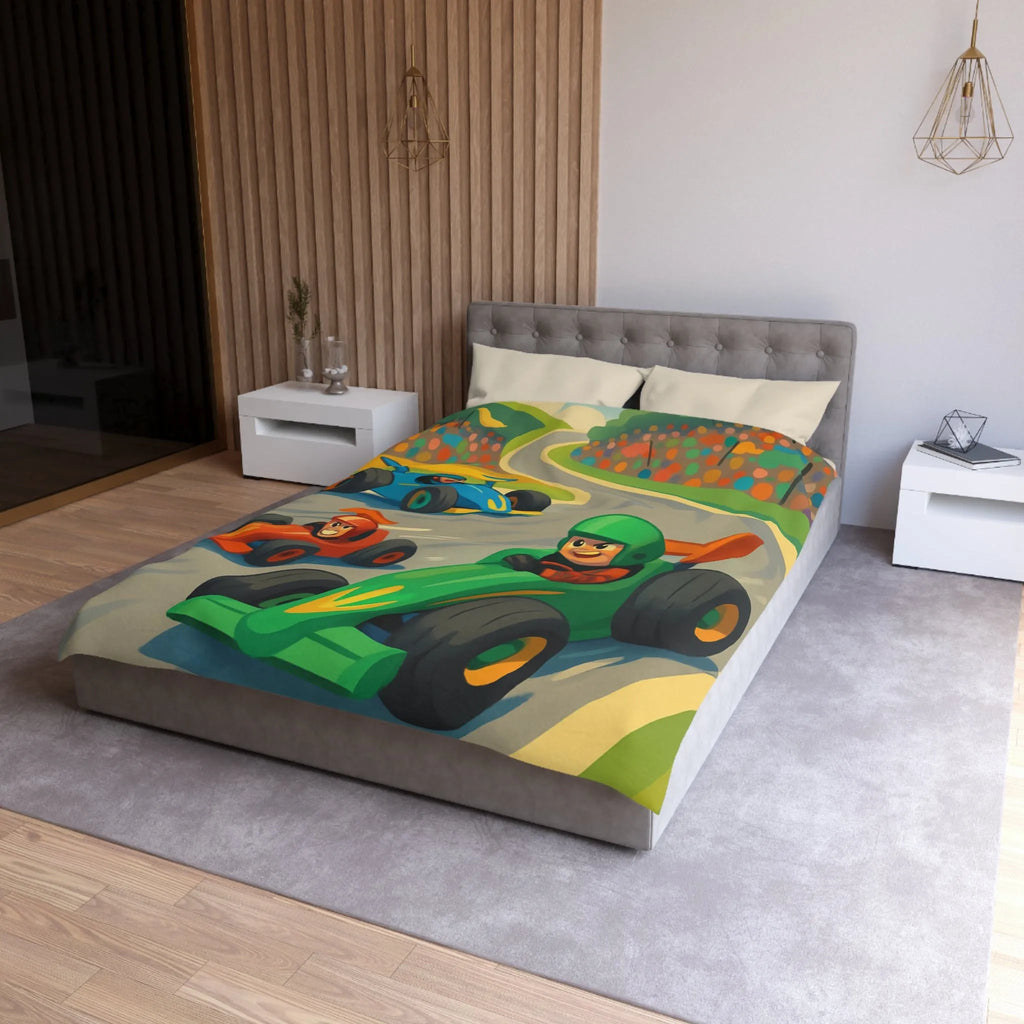 Housse de couette course de voitures pour chambre d'enfant ambiance rétro colorée