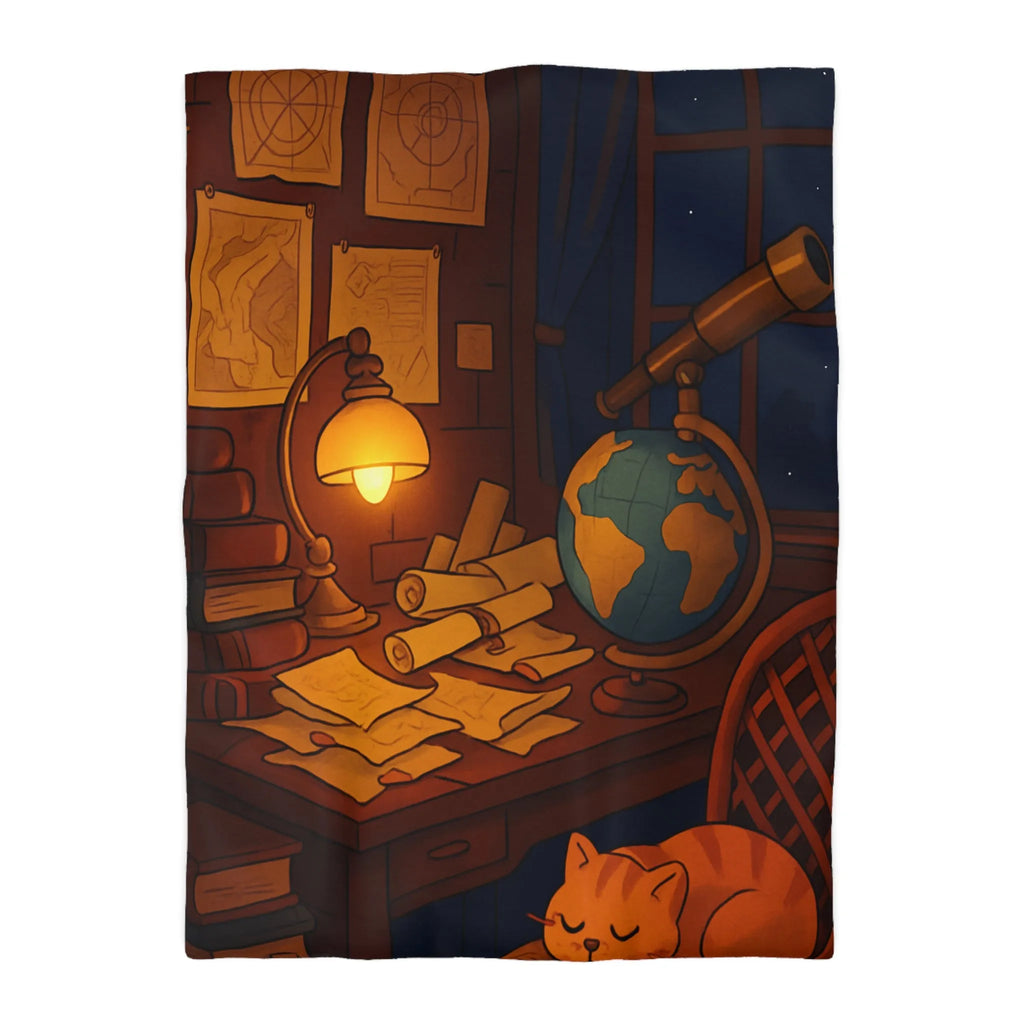 Housse de Couette Astronomie Vintage avec Chat et Globe Terrestre pour Chambre Apaisante