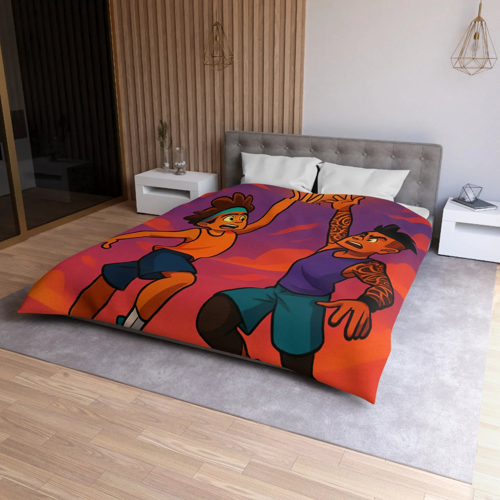 Housse de couette basketball, style dessin animé, coucher de soleil dynamique énergique