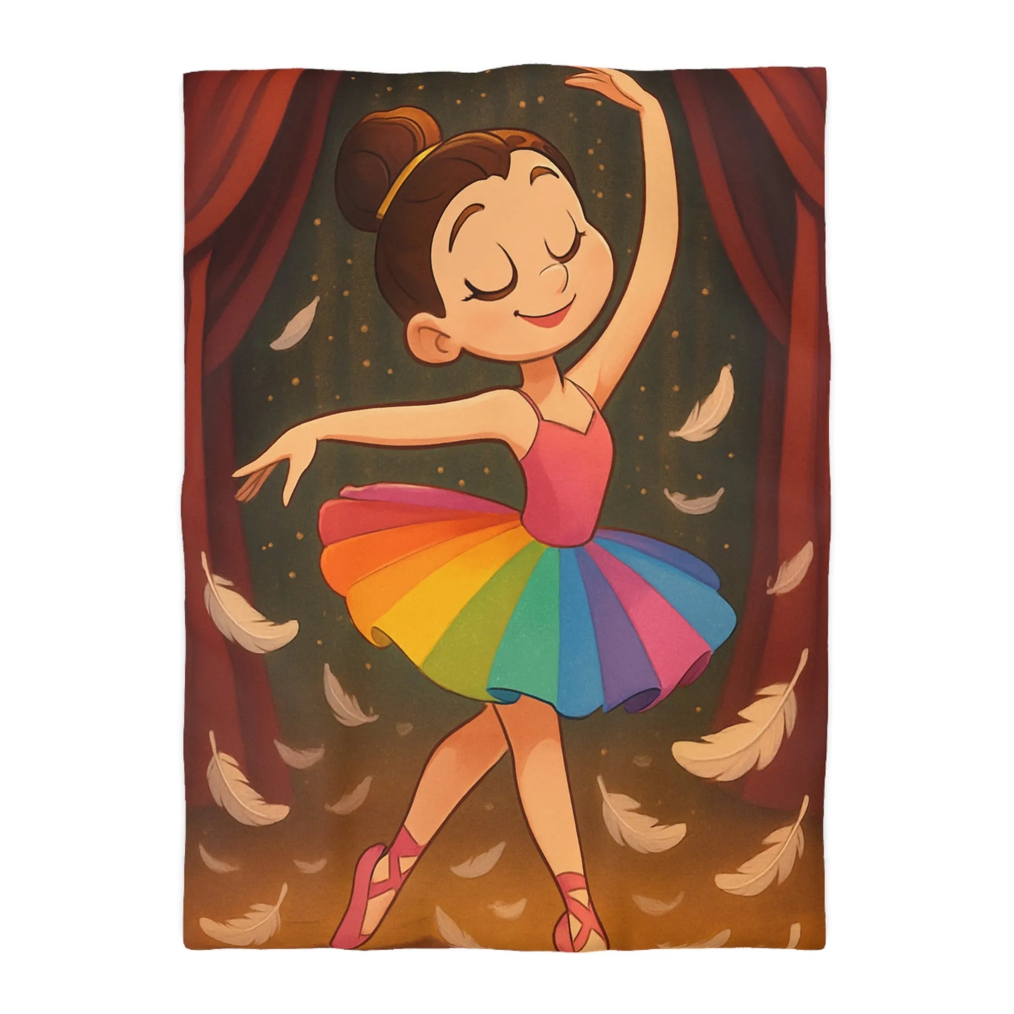 Housse de couette enfant ballerine arc-en-ciel danse plumes féériques pour chambre magique