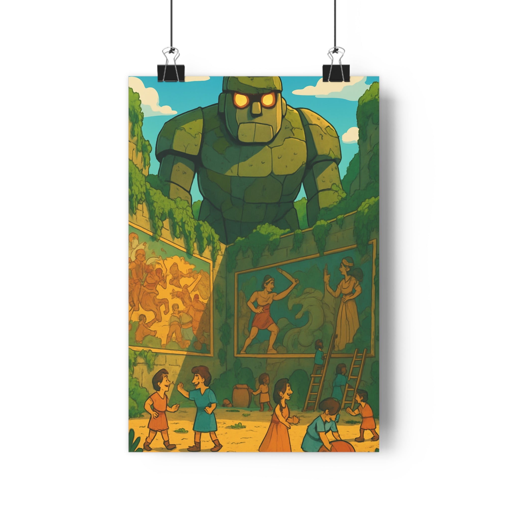 Poster décoratif cartoon vert bleu joyeux enfant chambre créatif géant pierre mural fresques nature