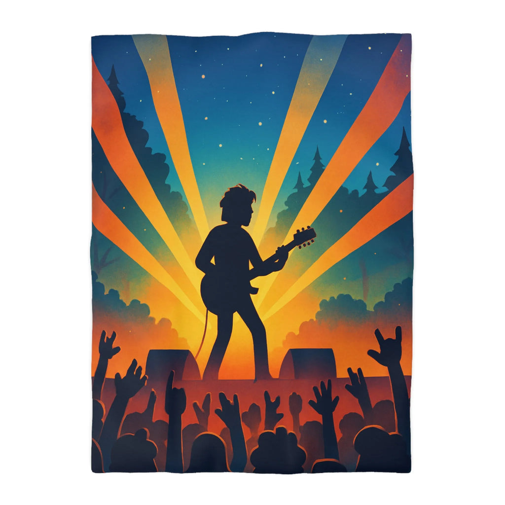 Housse de couette concert rock silhouette guitare ambiance nocturne festival forêt étoiles