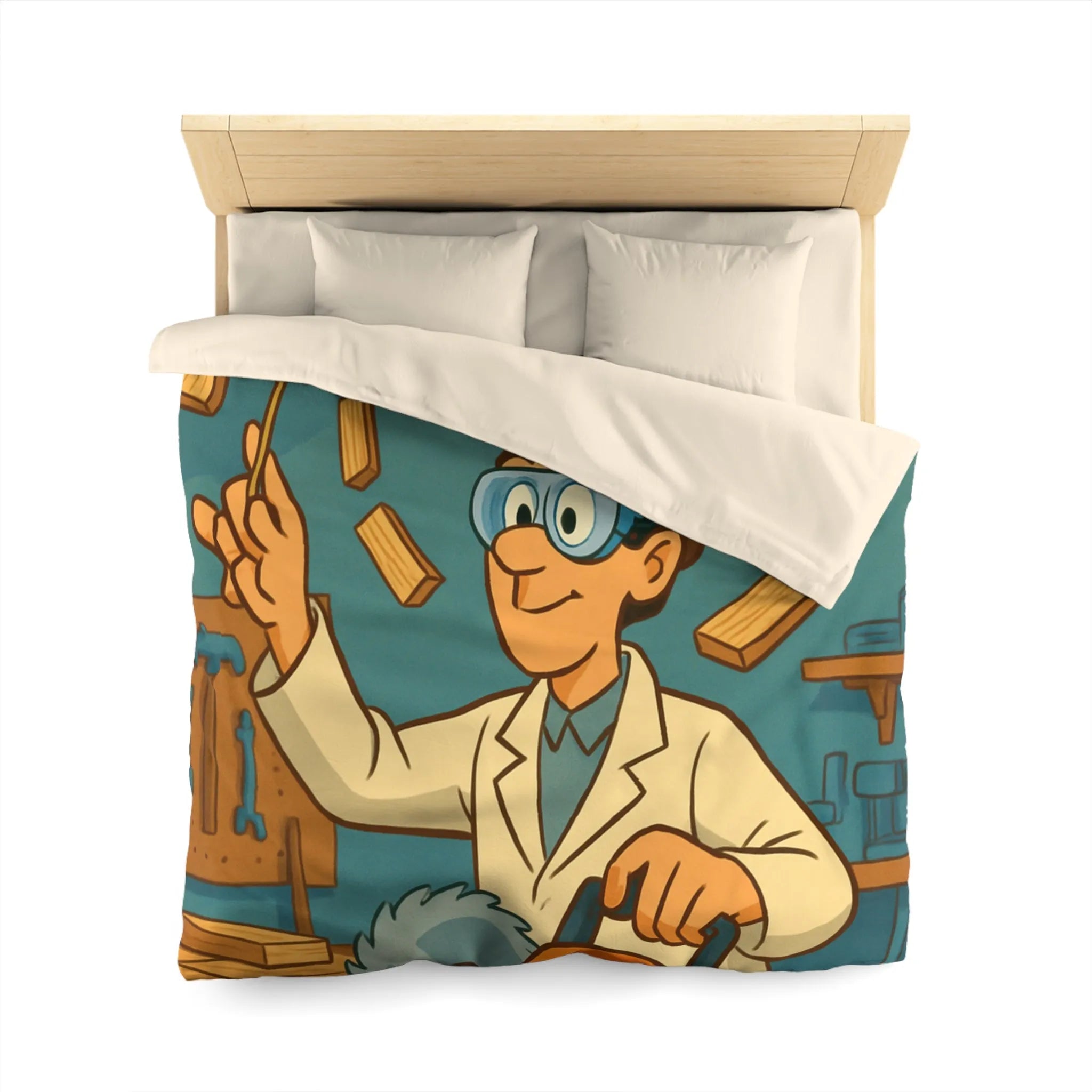 Housse de couette avec design créatif de menuiserie en style rétro et ludique