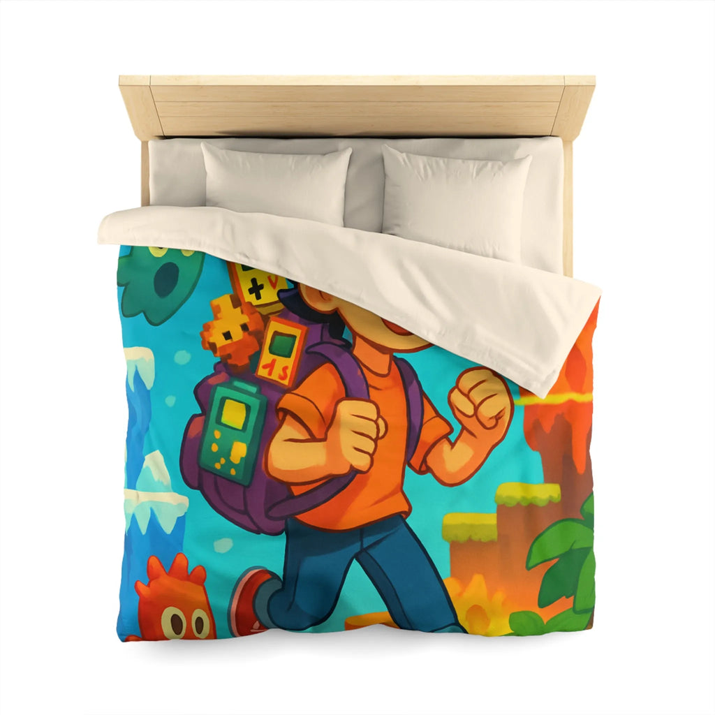 Housse de couette enfant joyeuse au design rétro jeu vidéo couleurs vives