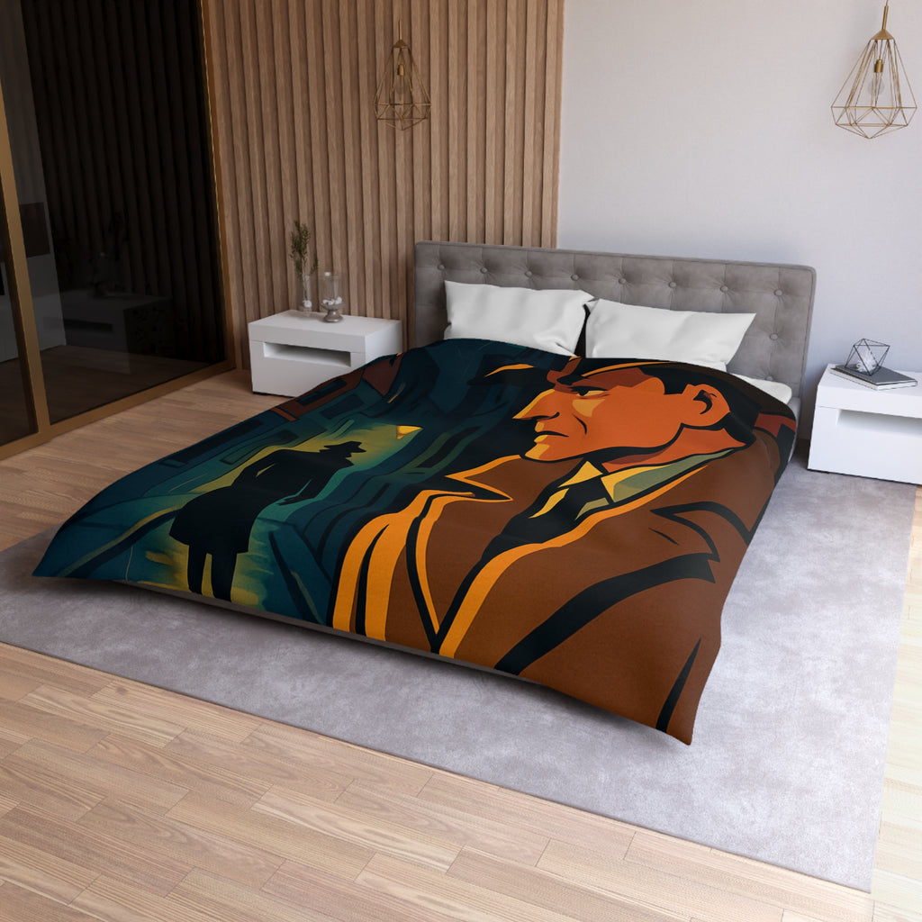 Housse de couette vintage style détective film noir avec scène de rue mystérieuse