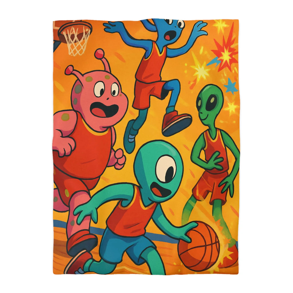 Housse de couette alien colorée pour chambre d'enfant avec thème basket et espace