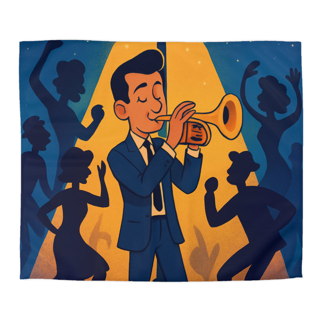 Housse de Couette Moderne avec Musicien Jouant de la Trompette sous Réverbère Nocturne