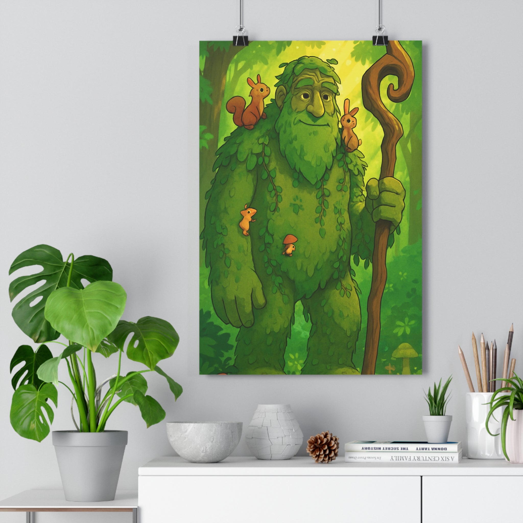 Poster décoratif géant forêt vert brun cartoon apaisant chambre enfant détente nature 30x46 cm