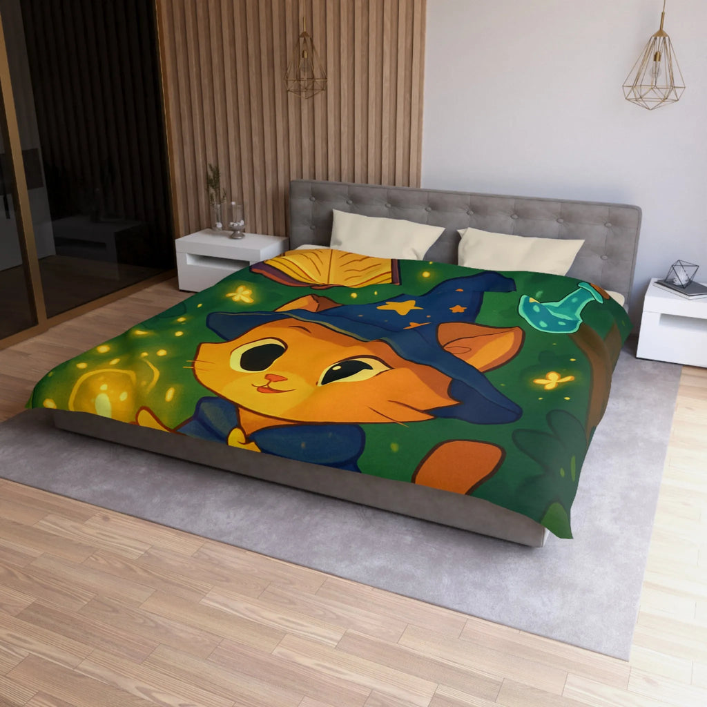 Housse de couette magique pour enfants avec chaton sorcier et forêt enchantée