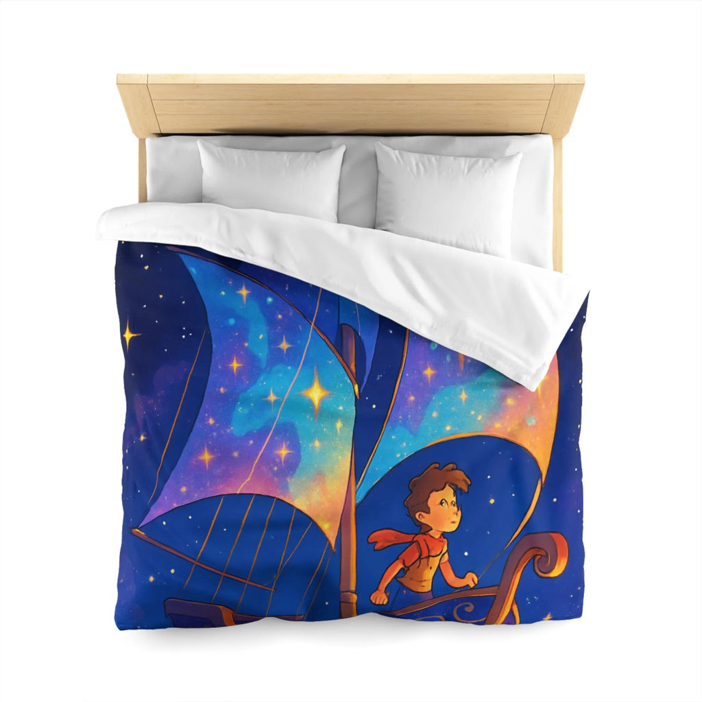 Housse de Couette Enchantée: Bateau Stardust Voyageant Dans l'Univers Étoilé pour Enfants