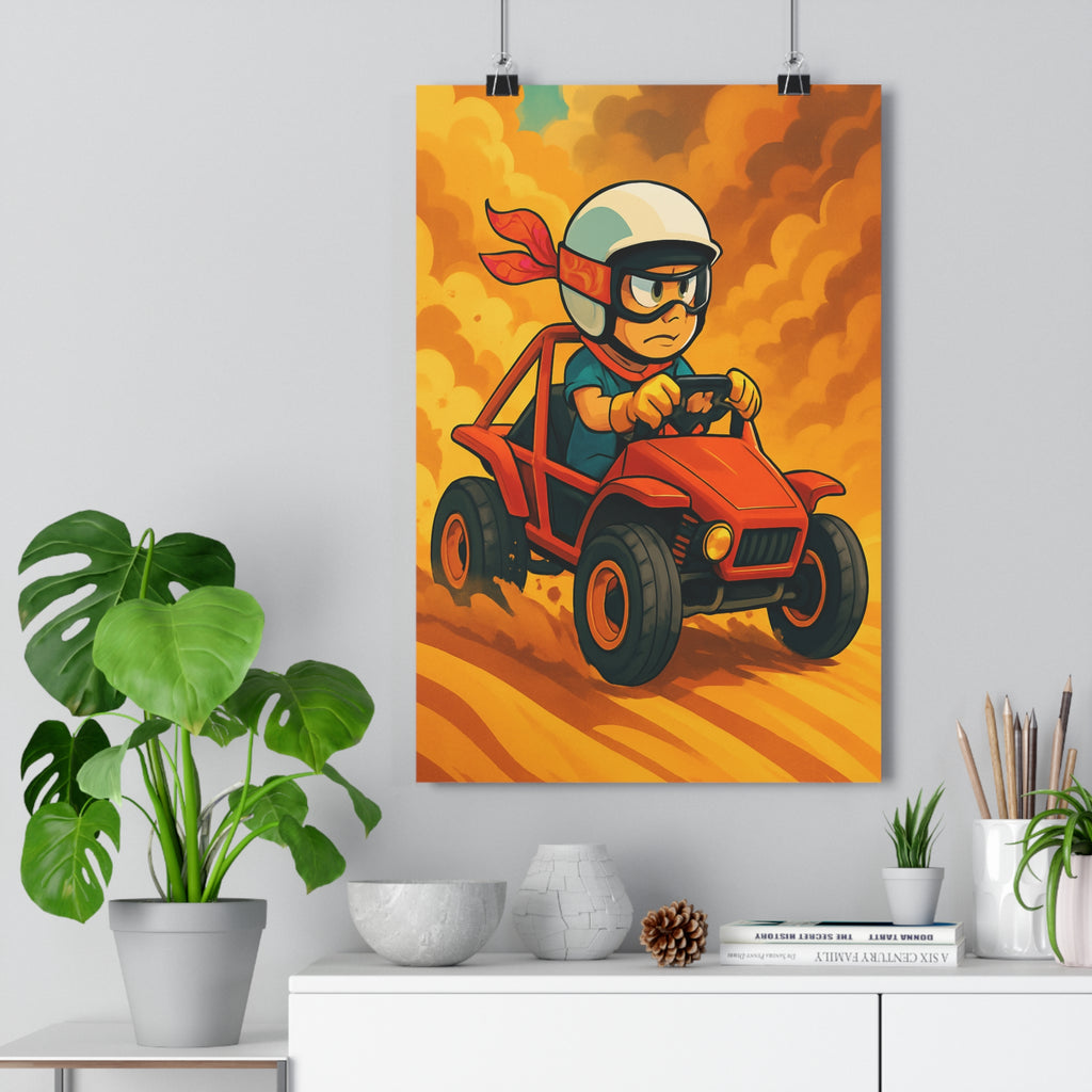 Poster décoratif dynamique aventurier jaune orange cartoon aventure chambre salon style 30x46 course buggy