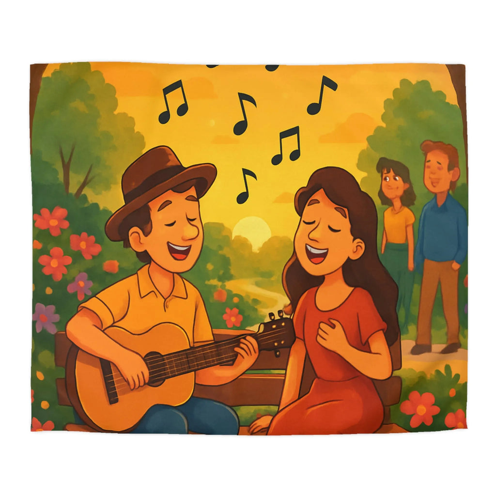 Housse de couette idéale avec illustration douce de couple romantique et coucher de soleil