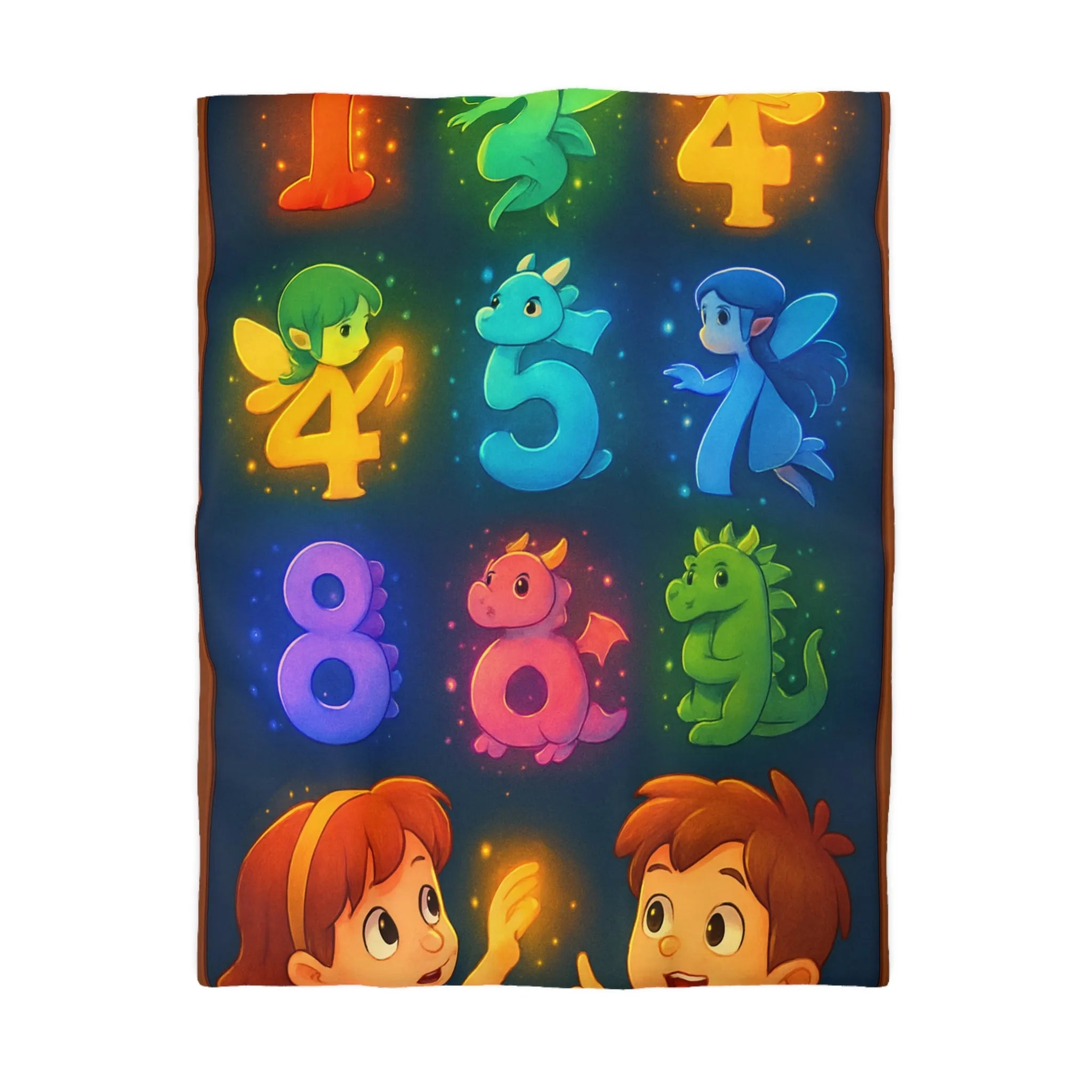 Housse de couette colorée avec créatures magiques et chiffres pour chambre d'enfant