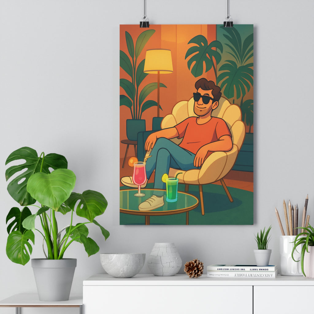 Poster décoratif moderne dessin animé vert chaleureux apaisant salon détente chic ambiance 30x46 cm