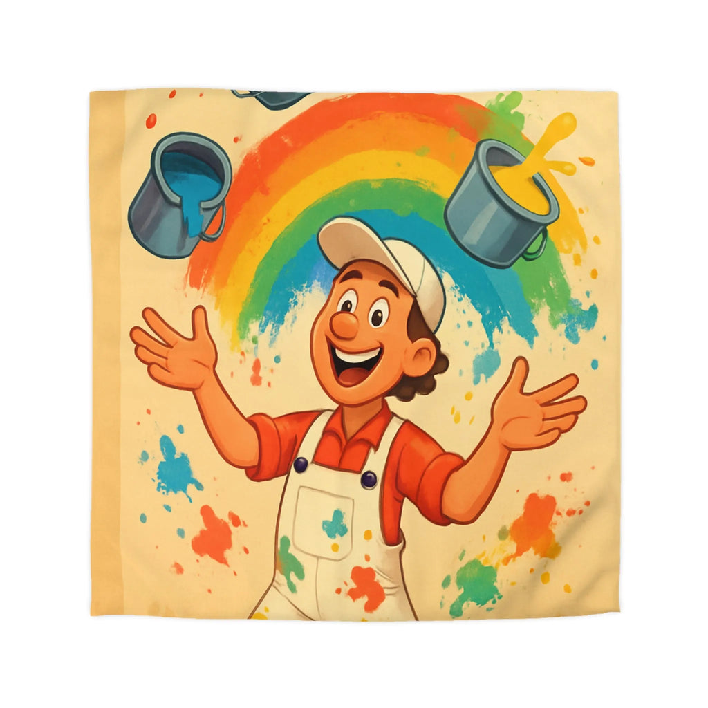 Housse de Couette Colorée avec Arc-en-ciel Artiste Jetant Peinture Joyeusement