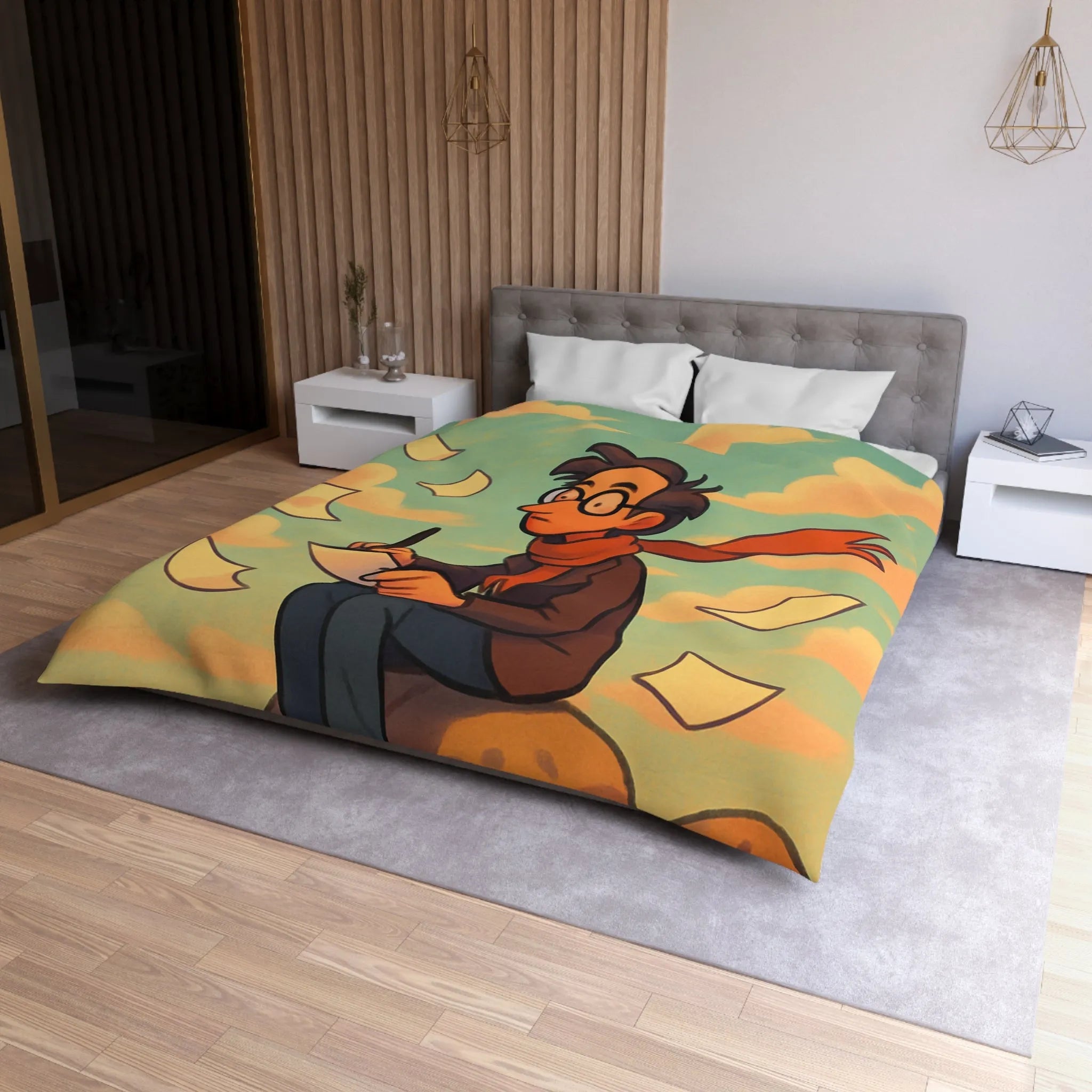 Housse de Couette Microfibre Art Graphique Contemporain Style Décoratif Chambre Tendance