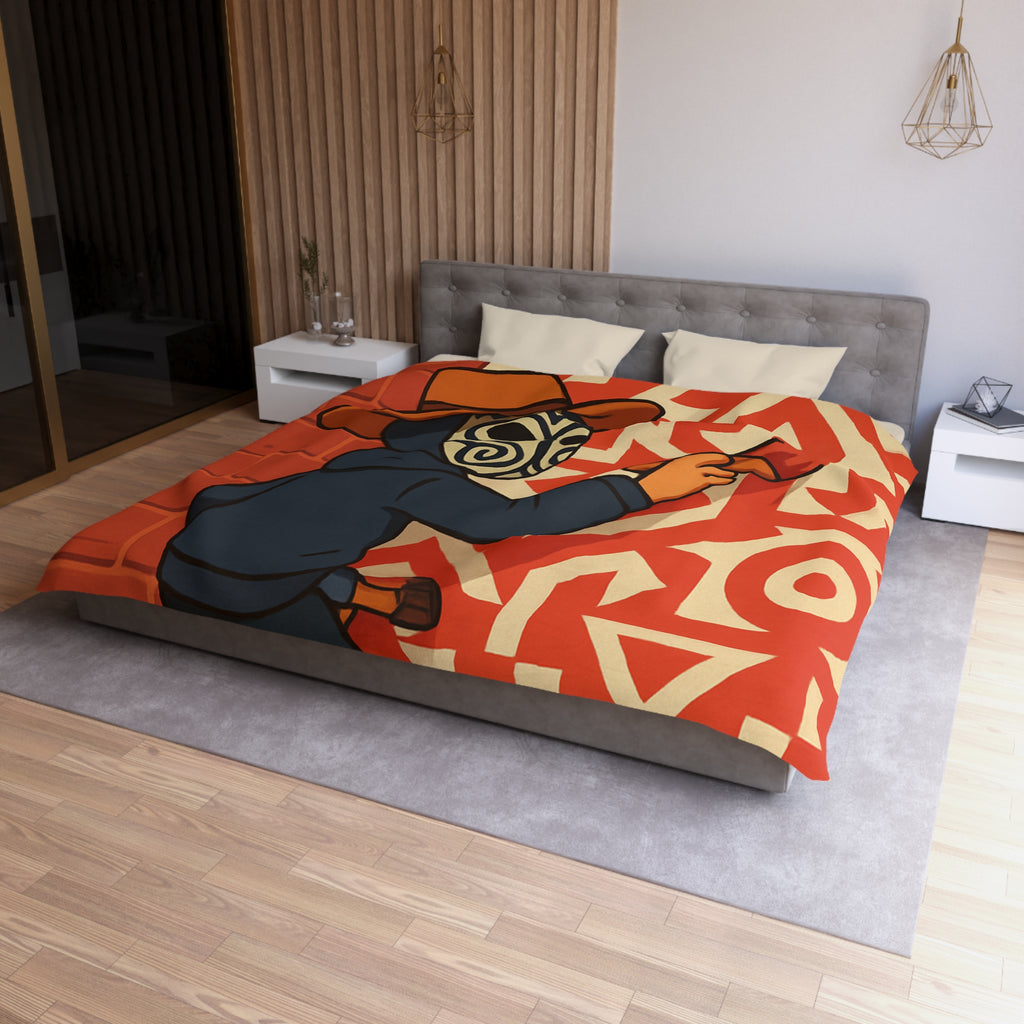 Housse de Couette Style Graffiti Masque Ethnique en Rouge et Blanc Pour Chambre Adulte