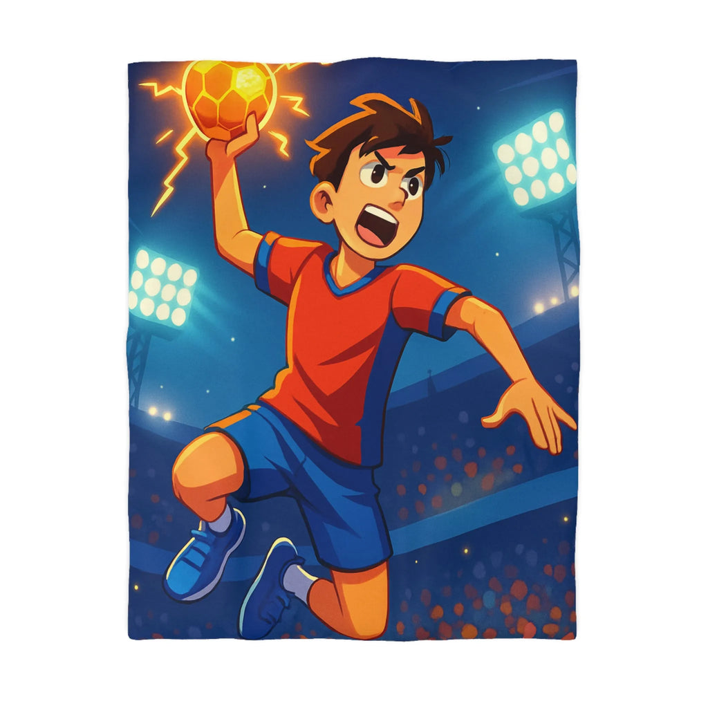 Housse de couette enfant illustrée de joueur de handball dynamique et énergétique