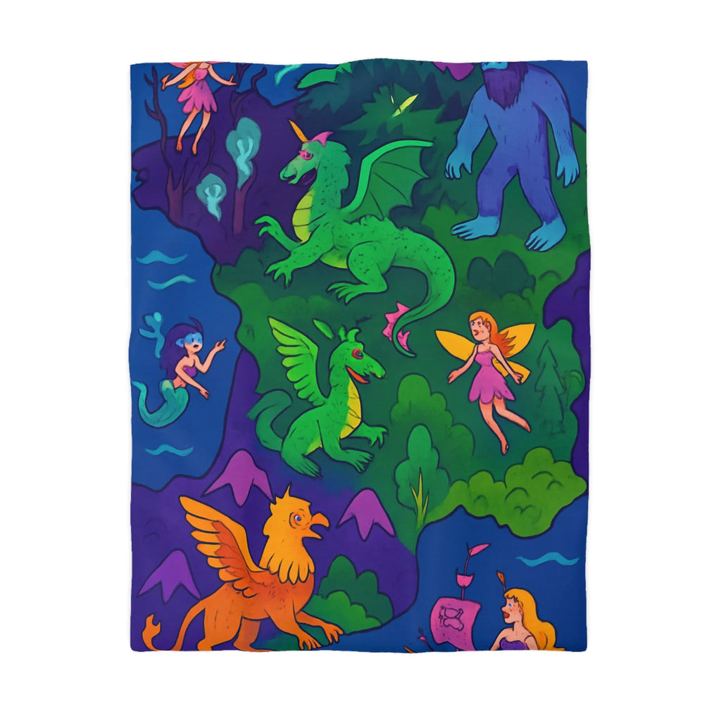 Housse de couette féérique colorée avec créatures légendaires pour chambre enchanteur