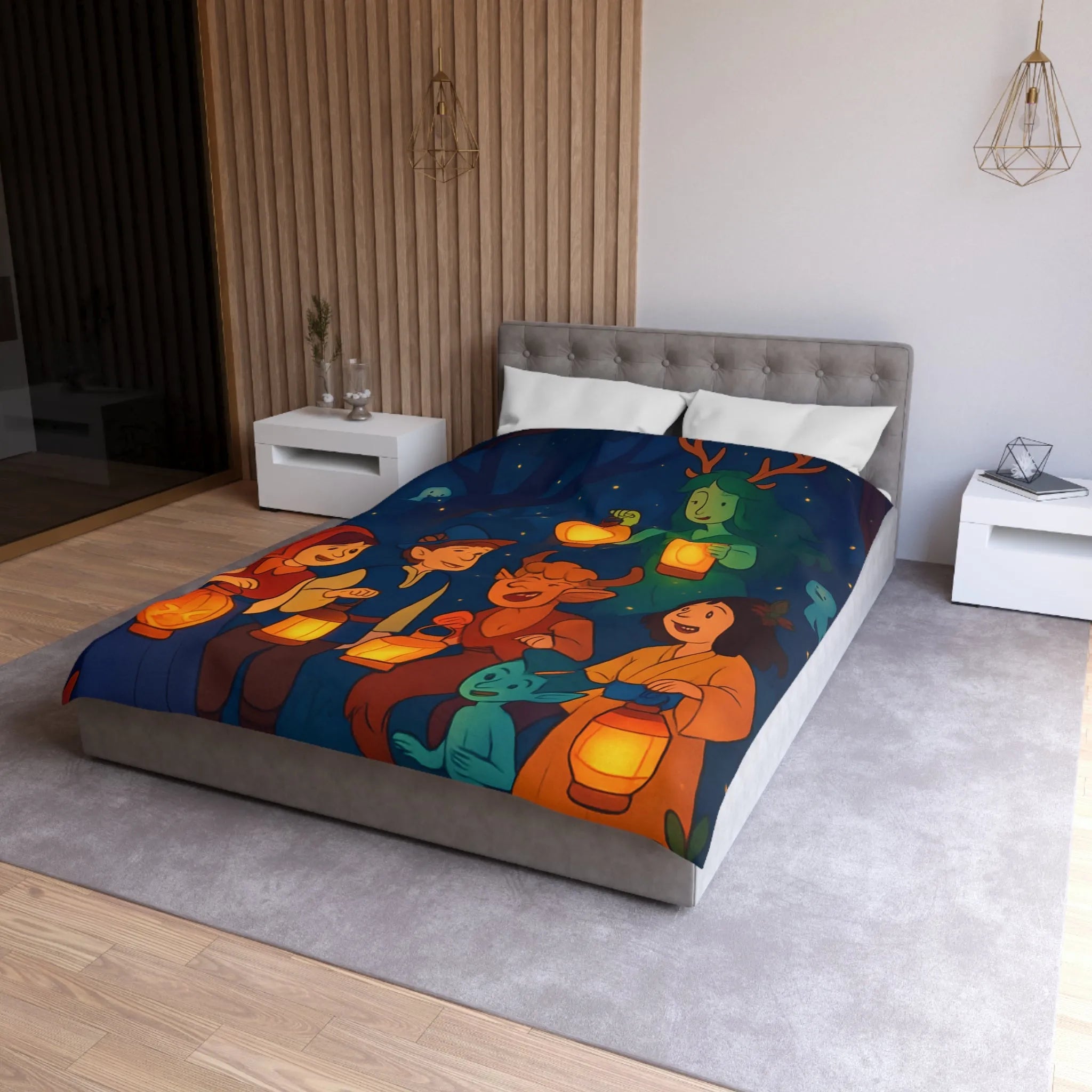 Housse de couette magique avec lanterne, créatures fantastiques et forêt enchantée