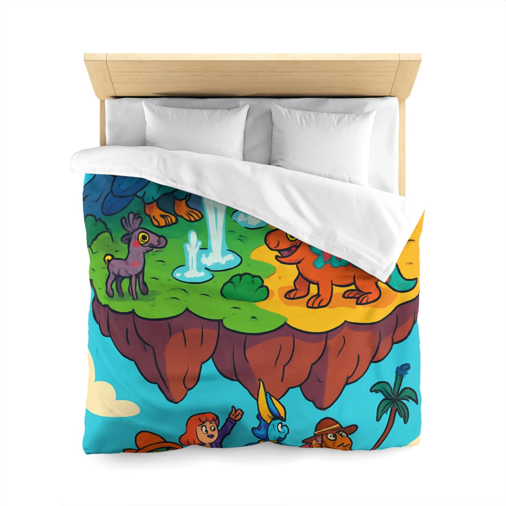 Housse de couette fantaisie avec animaux colorés sur une île flottante magique