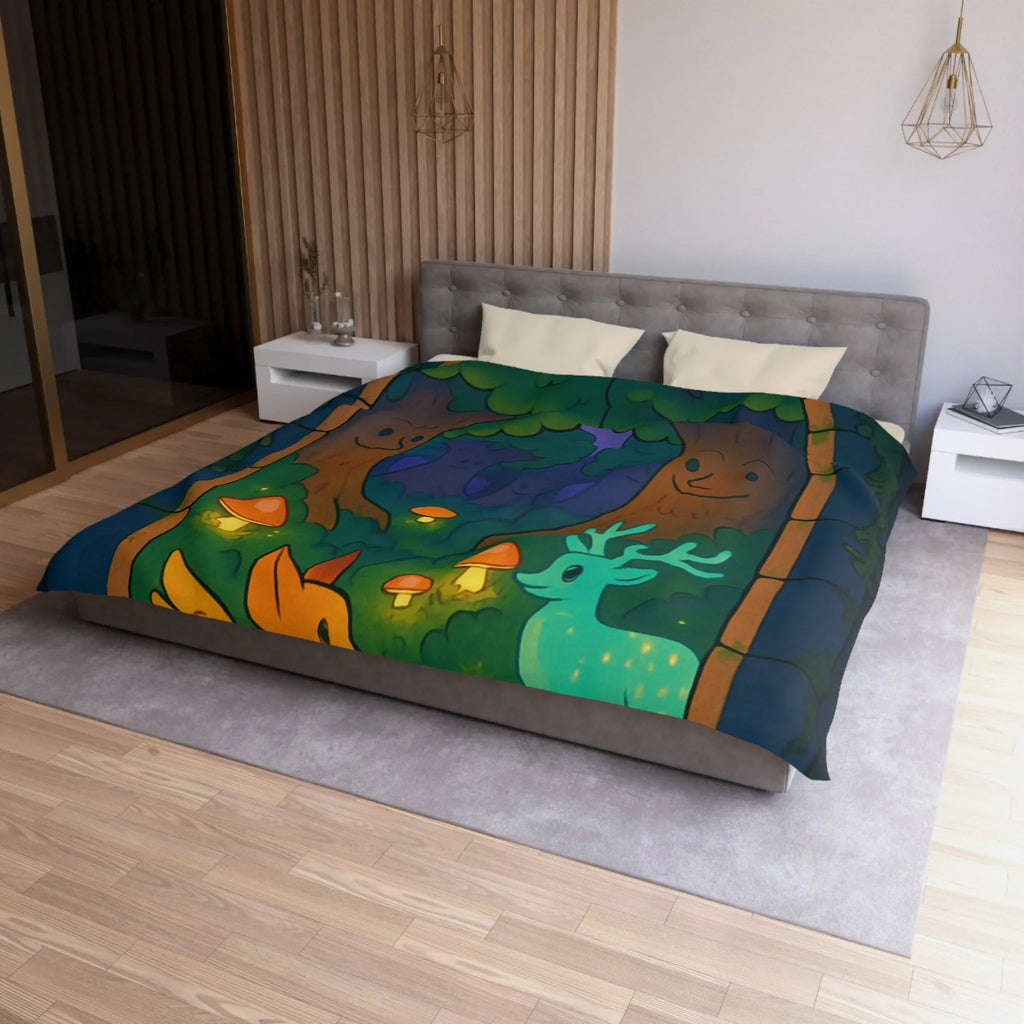 Housse de couette magique forêt enchantée avec créatures féériques et champignons lumineux