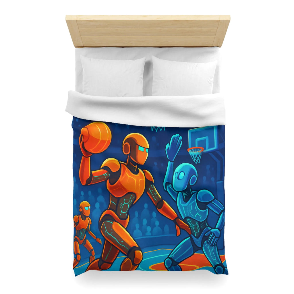 Housse de couette avec motif futuriste de robots jouant au basket sous lumière néon