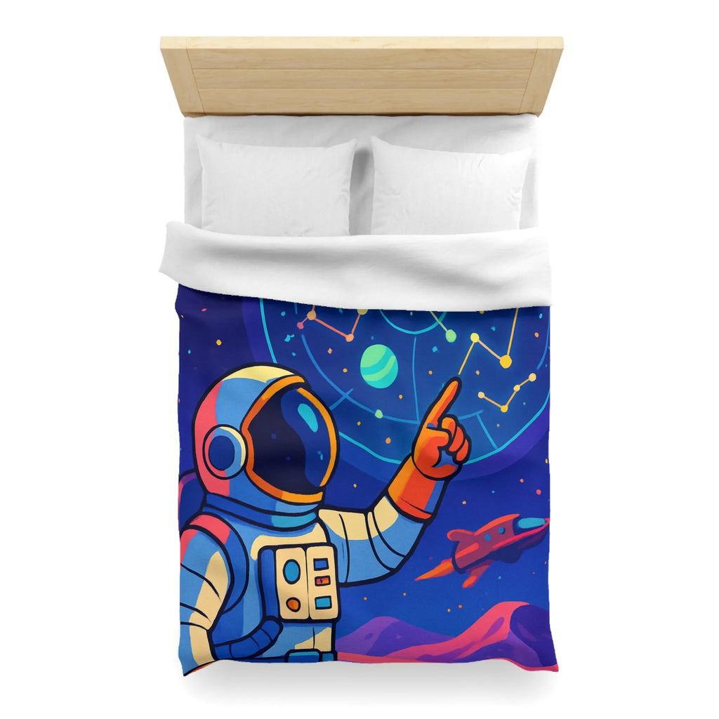 Housse de couette cosmos coloré avec astronaute, planète et carte des étoiles